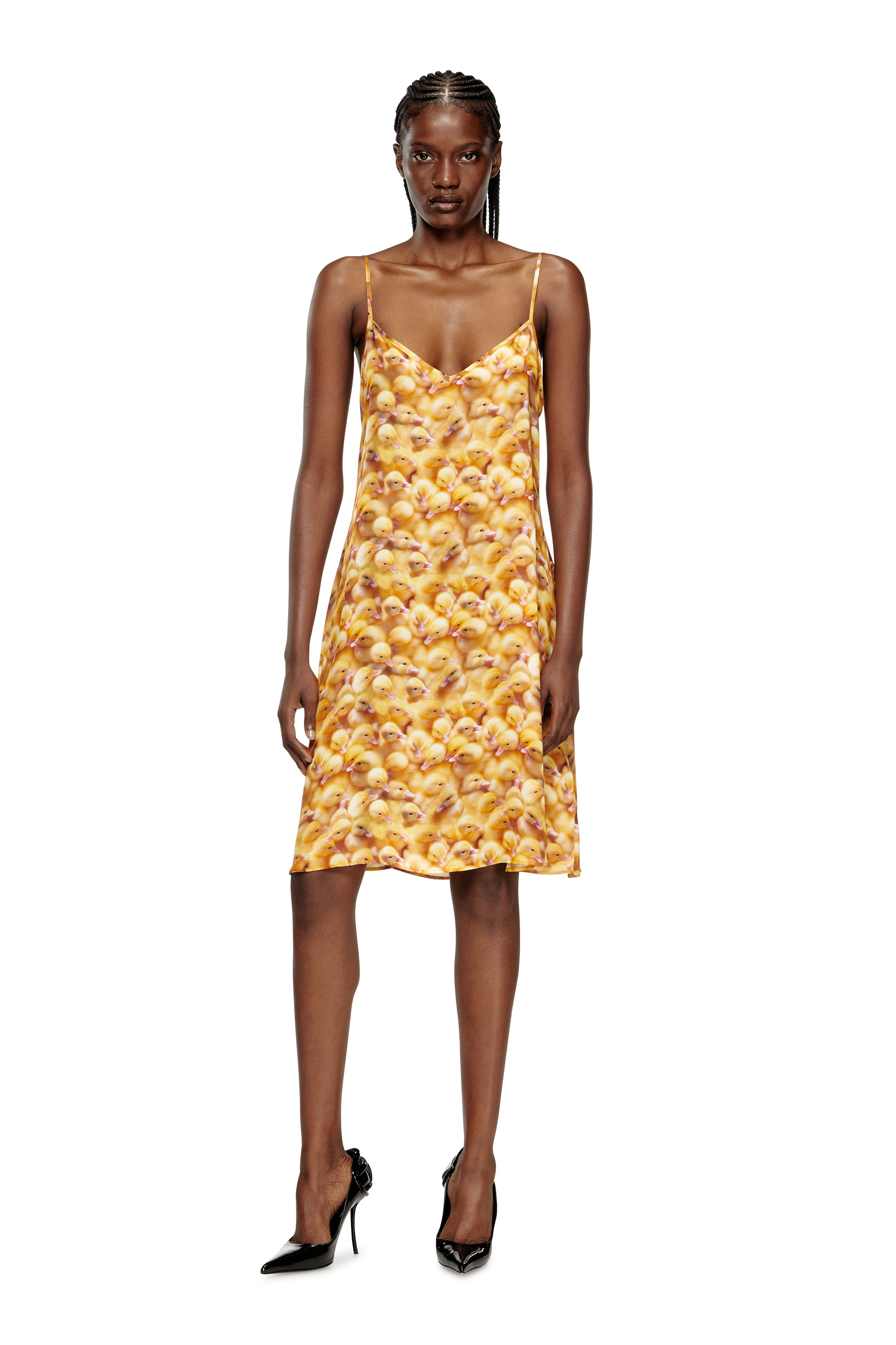 Diesel - D-ULCET, Woman's Mini dress in viscose with all-over print in Yellow - 3