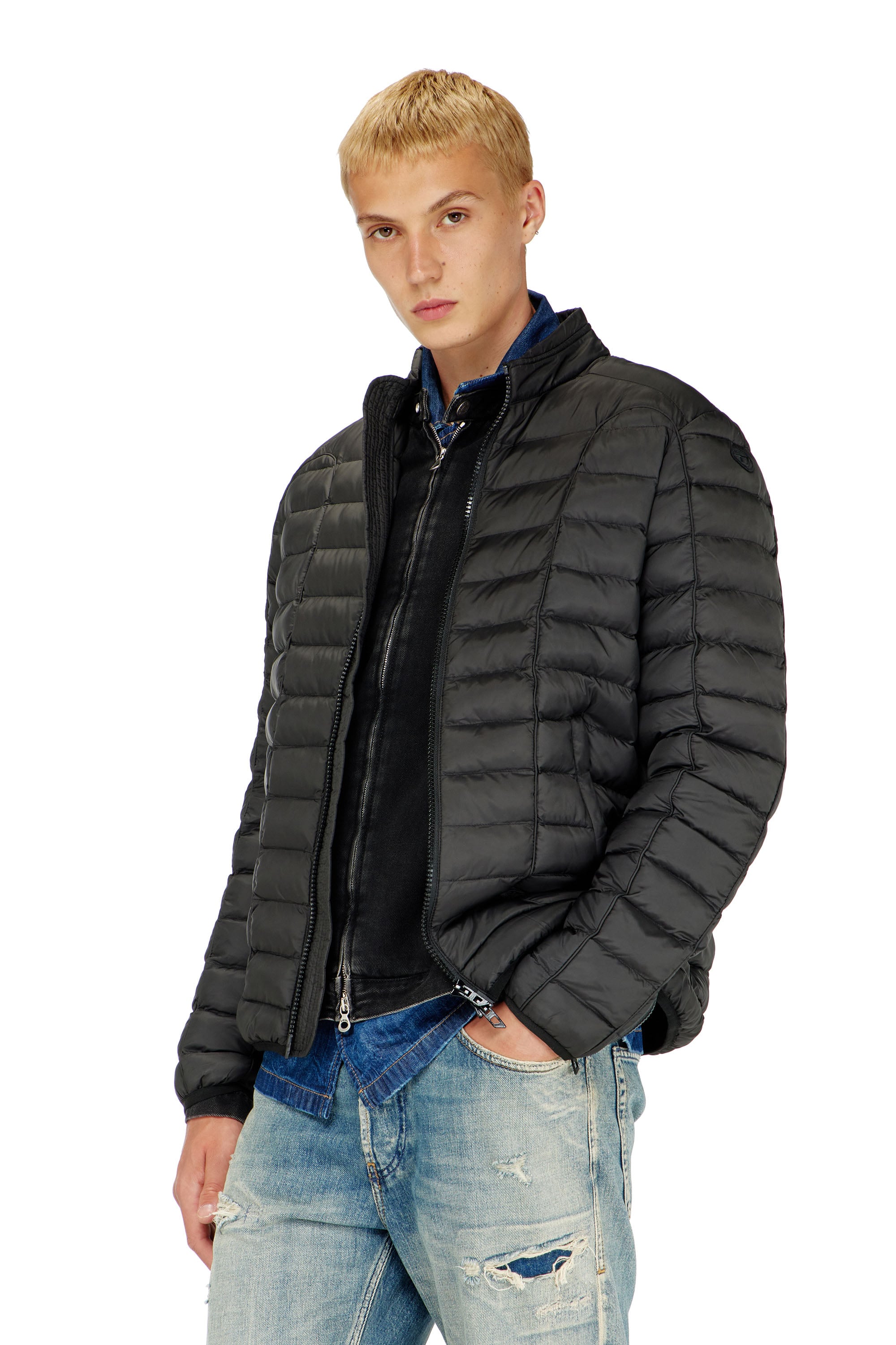 Diesel - W-PILOT, Man's Puffer jacket in light nylon in Black - 1