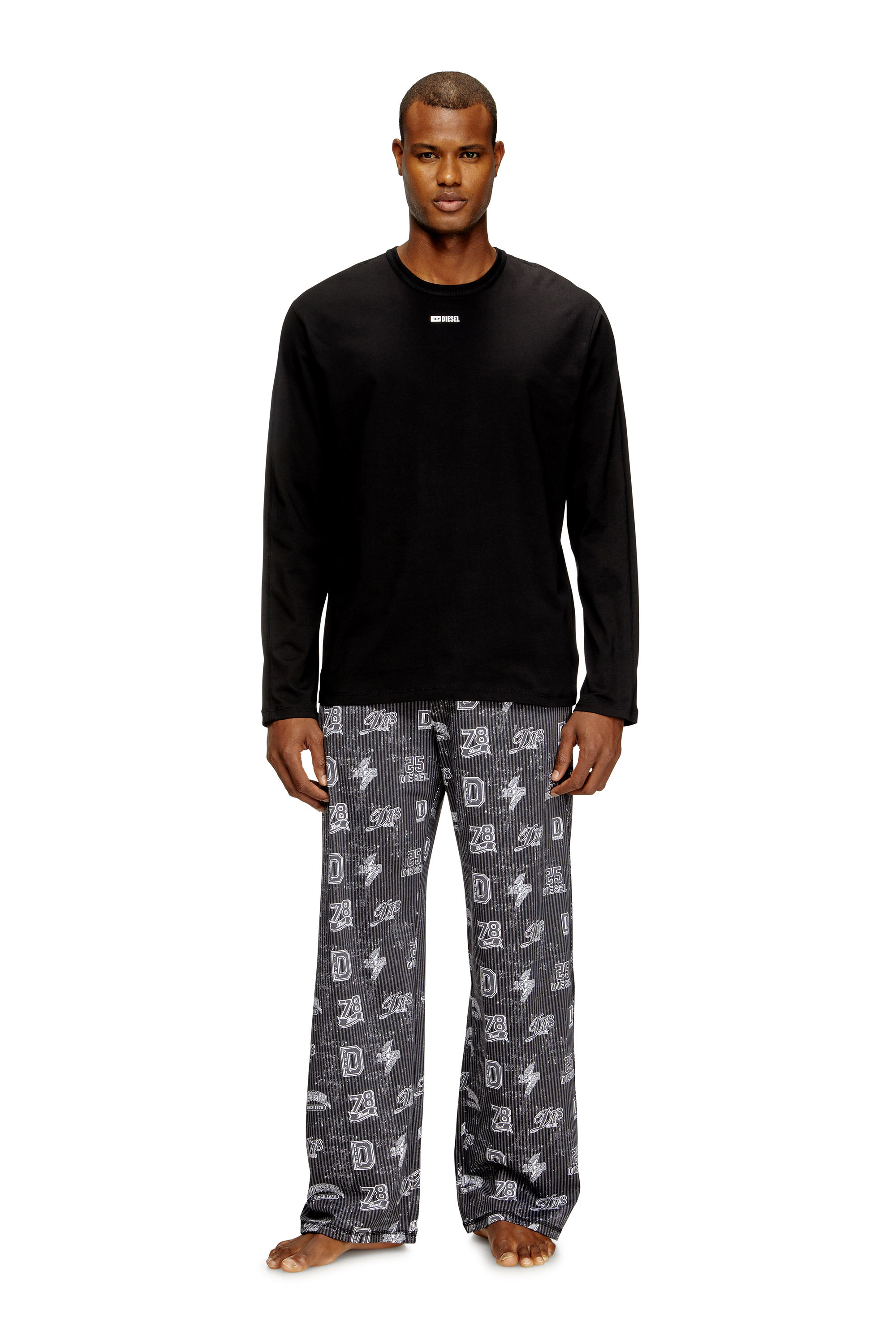 Diesel - SET-NOLAN-D-BOX, Man's Cotton pajama set with logo prints in Black/Grey - 1