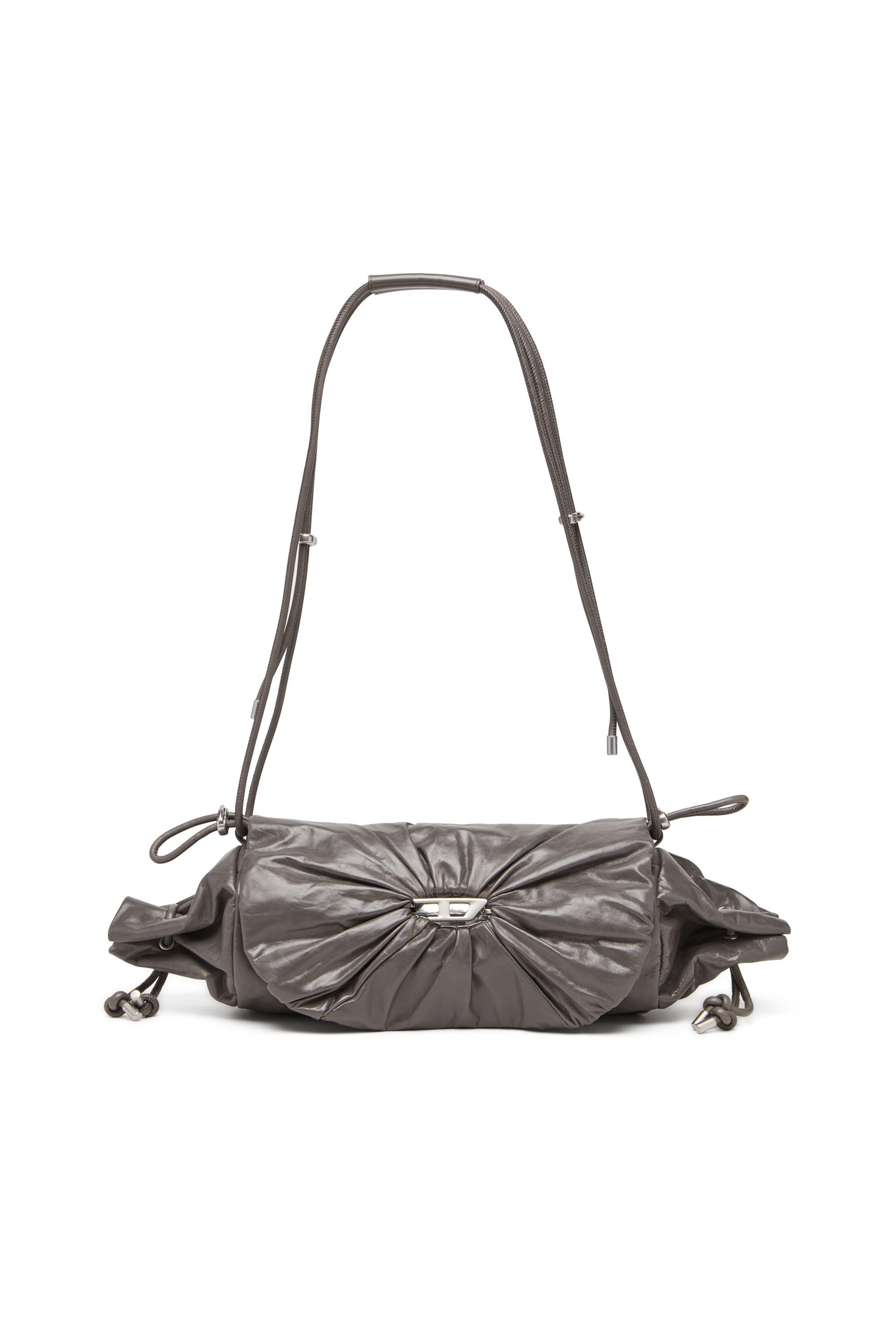 Women s Scrunch D M Borsa a spalla in pelle lucida Grey Diesel