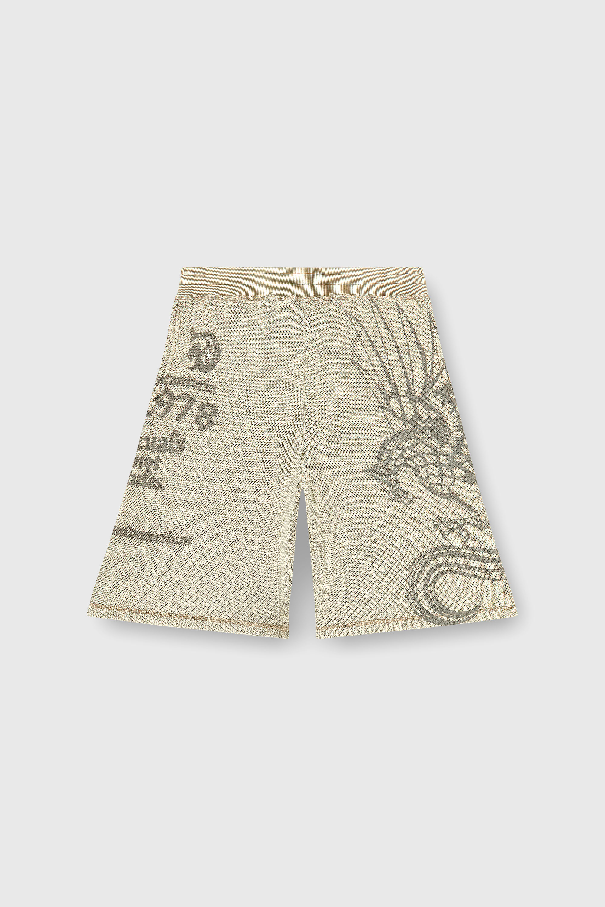 Diesel - P-ERRY, Man's Mesh cotton sweatshorts with prints in Beige - 2