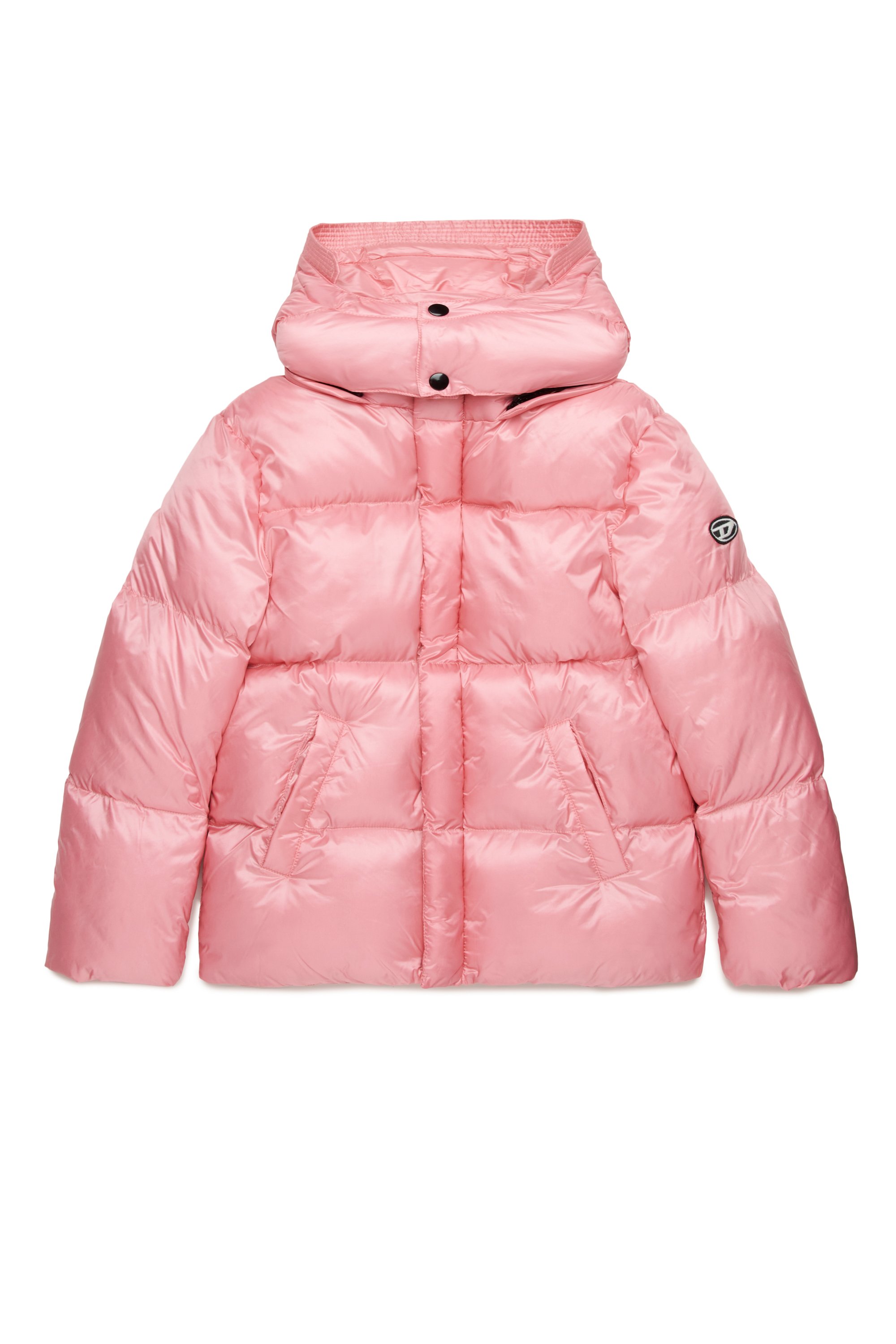 Diesel - JWROLFS, Unisex's Hooded puffer jacket in shiny nylon in Pink - 1