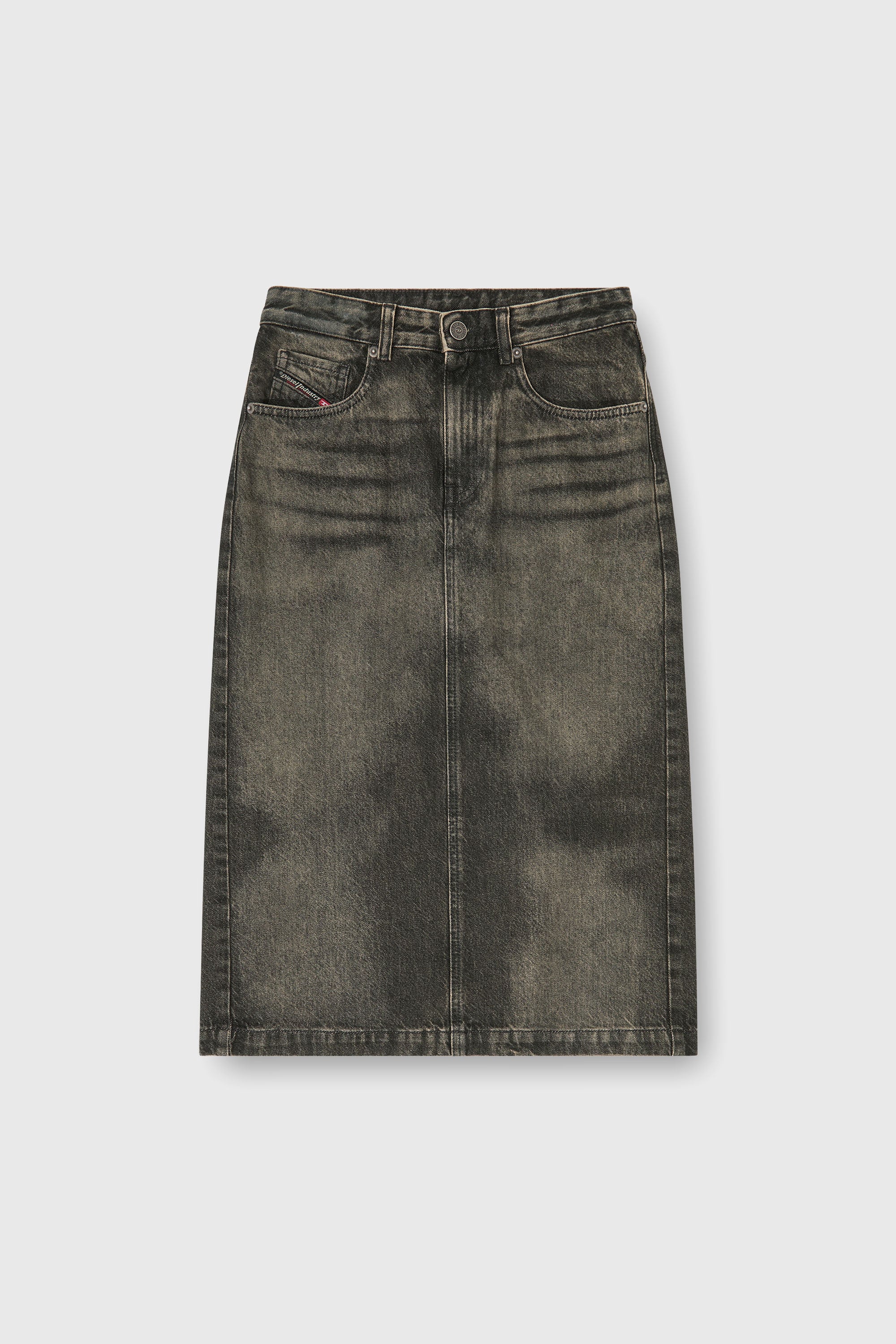 Diesel - DE-PENDY-FSJ, Woman's Pencil skirt in dirty-effect denim in Dark grey - 2