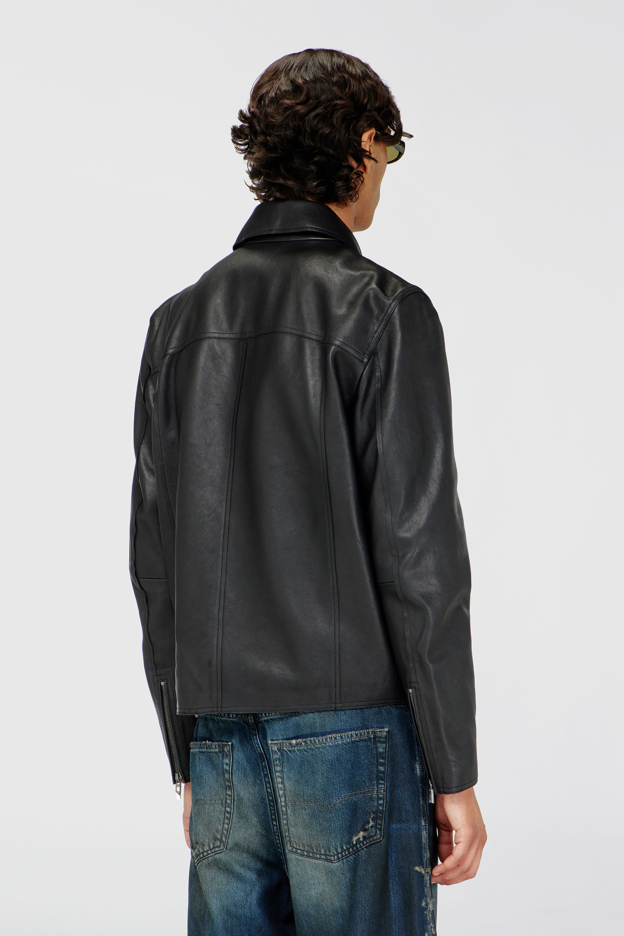 Men's Leather jacket with embossed Oval D | Black | Diesel TR