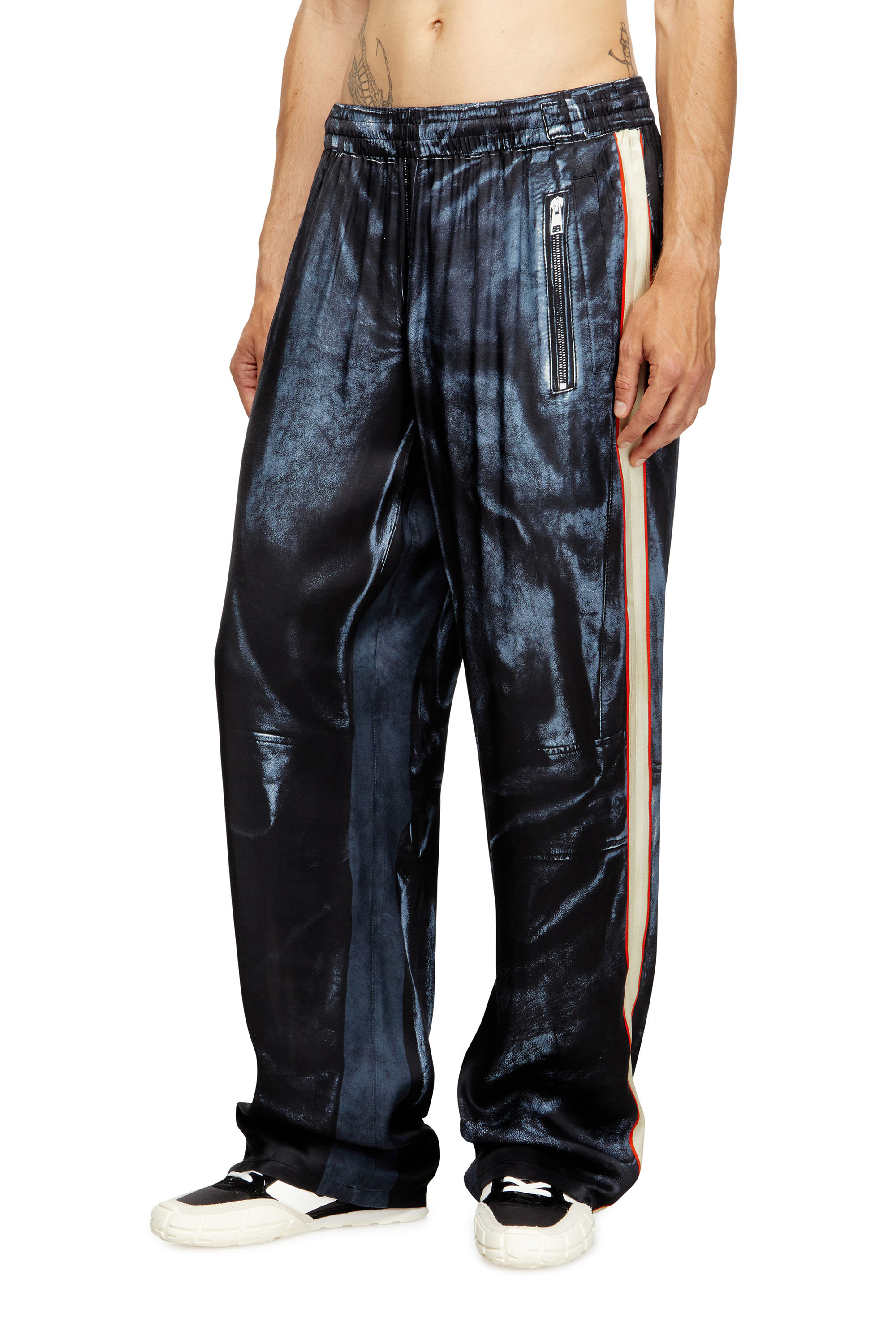 Diesel - P-THECKS-NMAN, Man's Viscose trousers with biker print in Black/Blue - 2