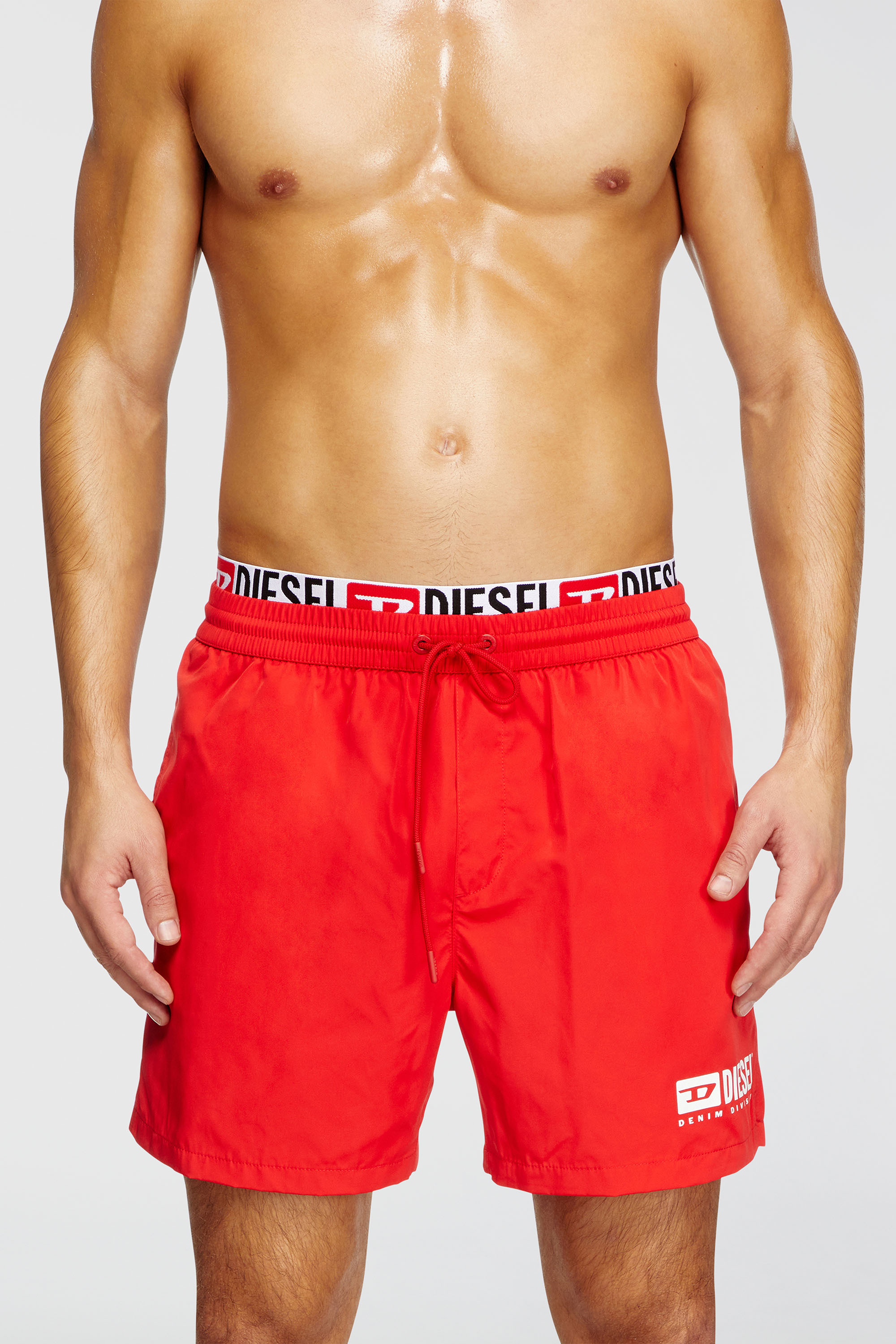 Diesel - VISPER-41-D-CORE, Man's Mid-length swim shorts with logo print in Red - 1