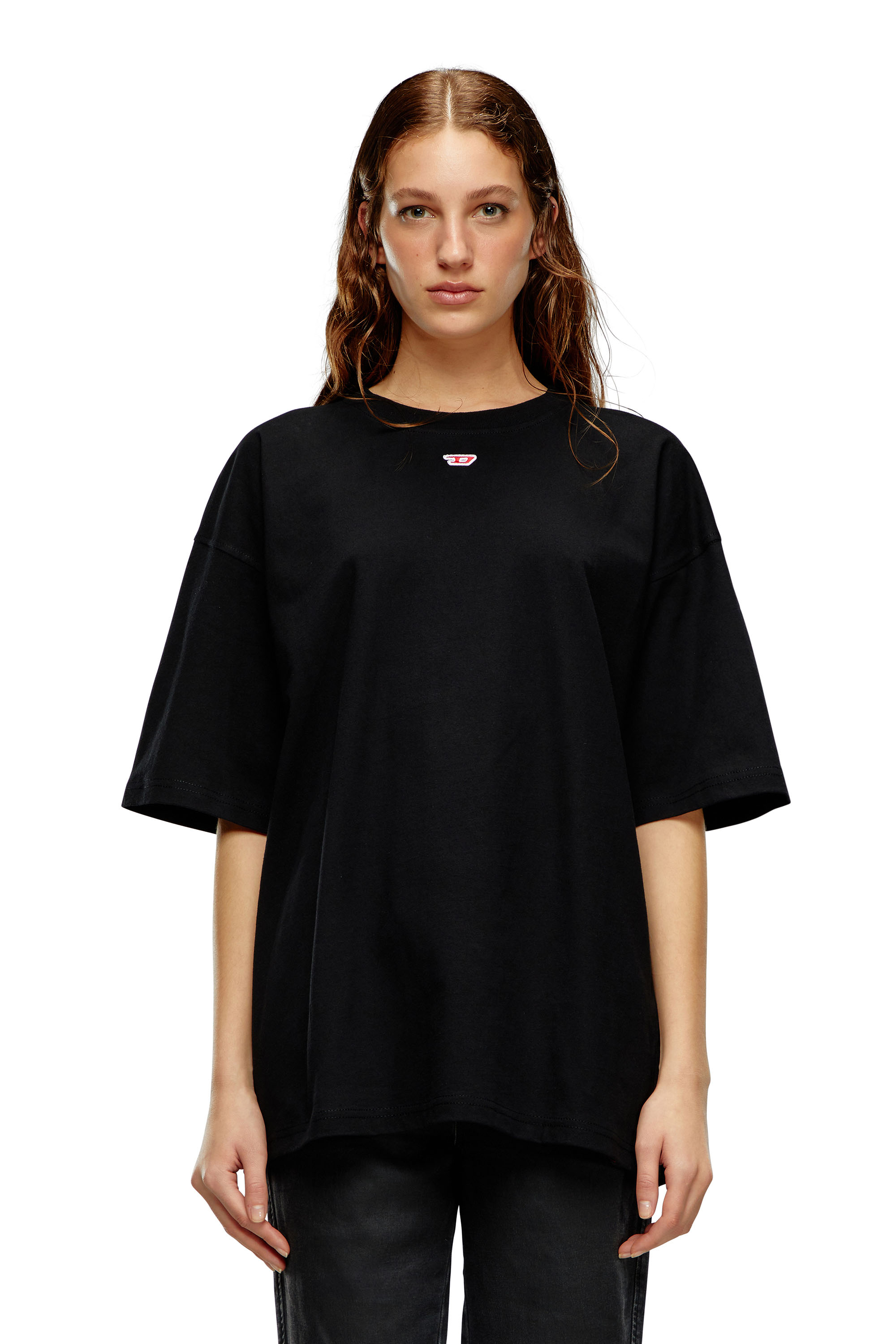 Women's T-shirt with embroidered D patch | Black | Diesel
