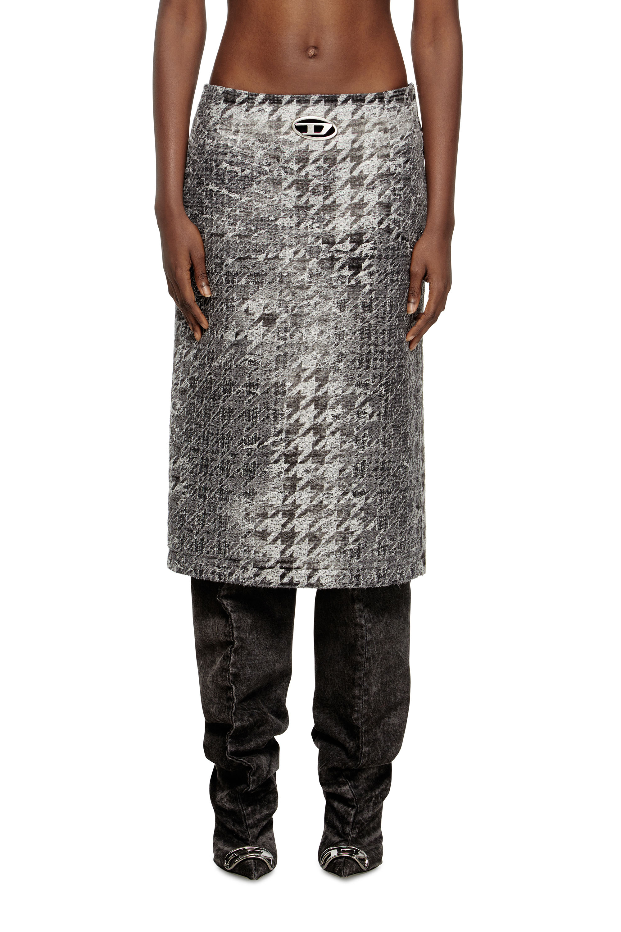 Diesel - DE- RATHIAN-FSH, Woman's Midi skirt in Prince of Wales jacquard denim in Black/Dark grey - 1