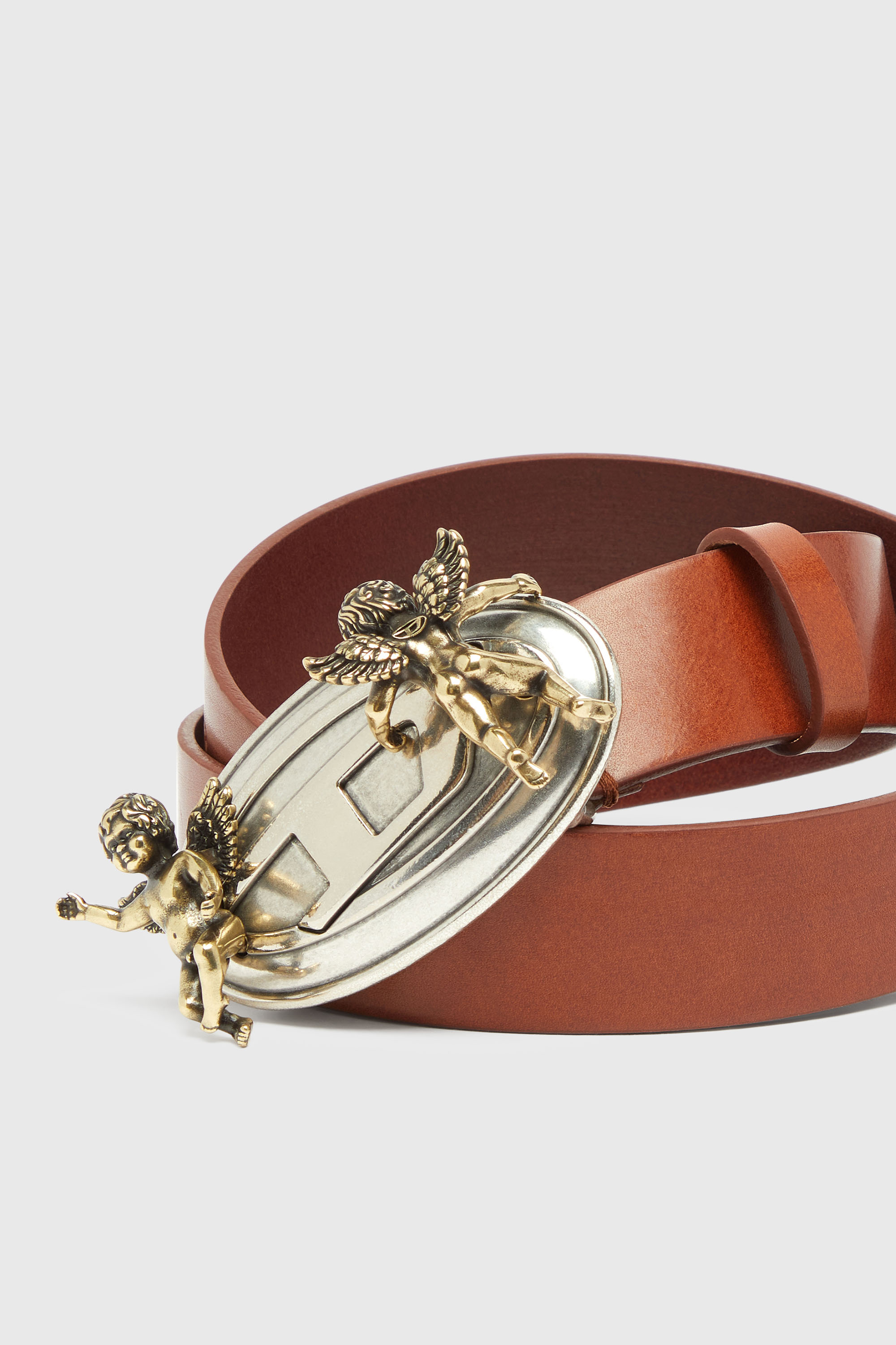 Diesel - B-OVAL ANGELS 35, Woman's 3.5cm leather belt with cherub Oval D buckle in Brown - 3