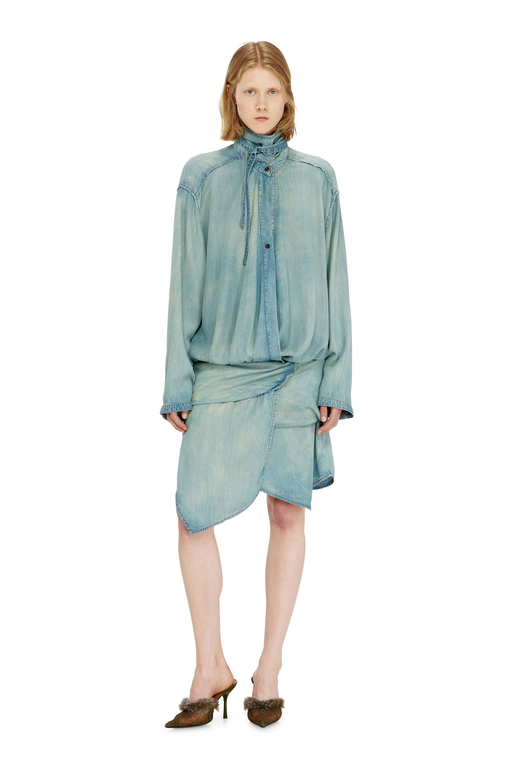 Diesel - DE-TILORA-S, Woman's Oversized draped denim shirt dress in null - 1