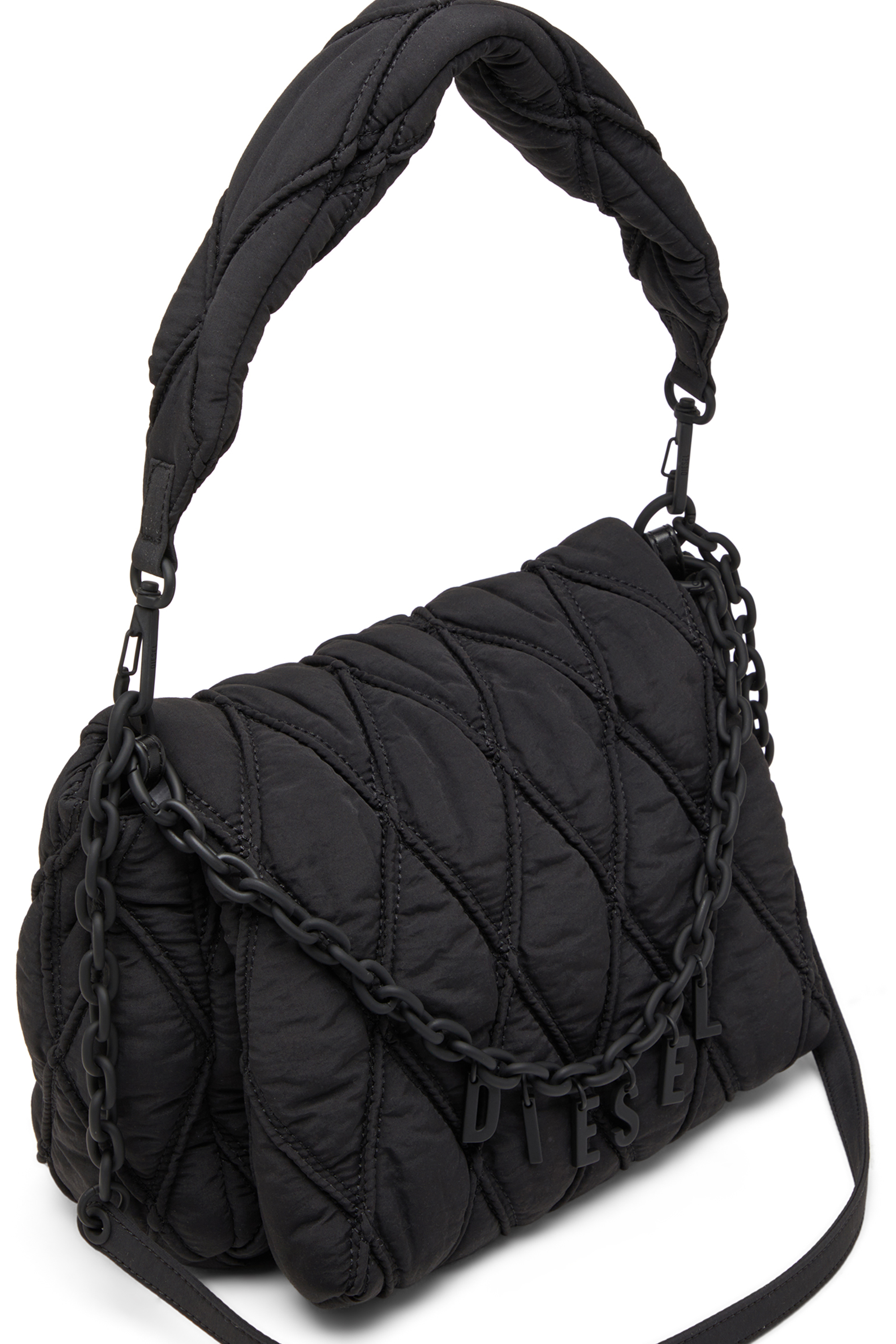 Diesel - CHARM-D SHOULDER M, Woman's Charm-D M-Shoulder bag in quilted nylon in Black - 5