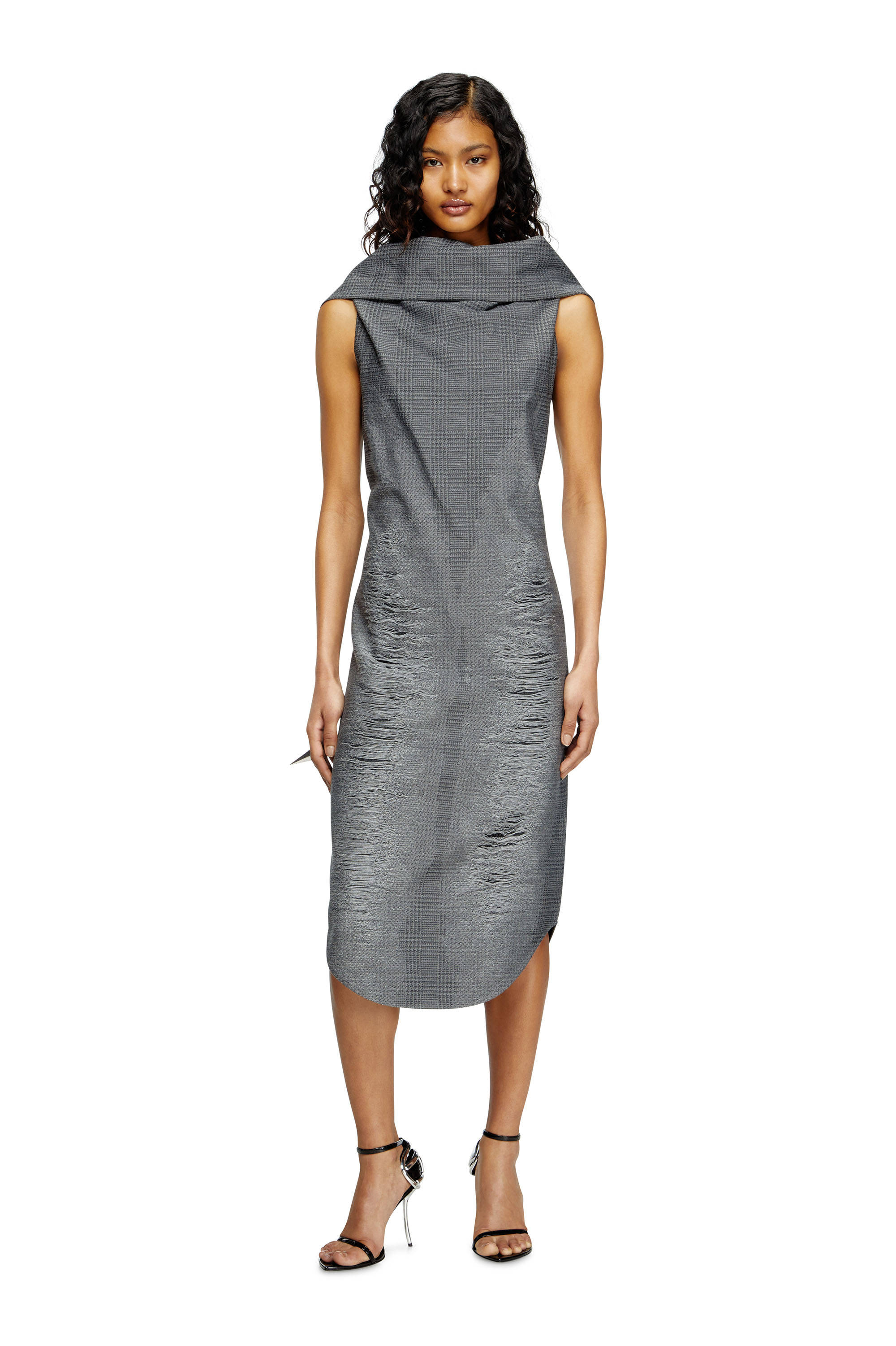 Diesel - D-MAUVE, Woman's Prince of Wales midi dress with distressing in Grey - 2