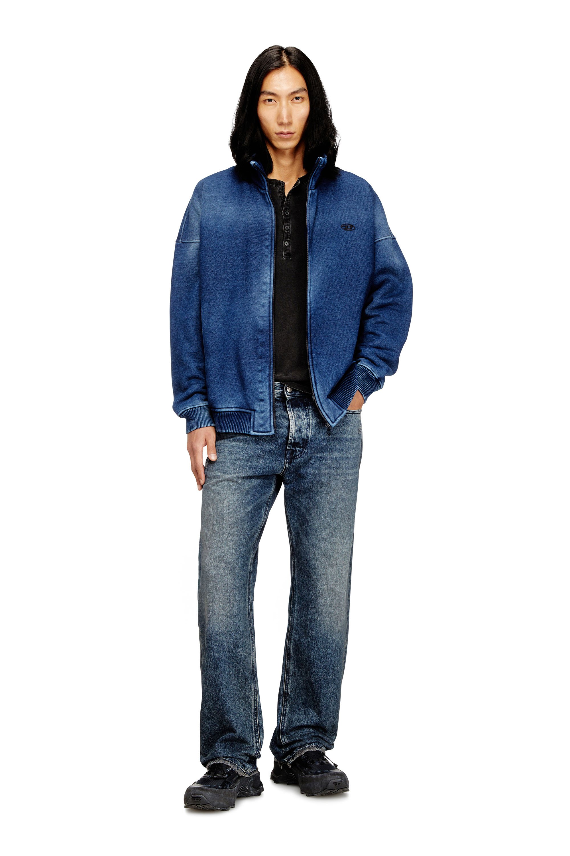 Diesel - S-BATEL-V1, Man's Teddy-lined zip jacket with denim effect in Blue - 2