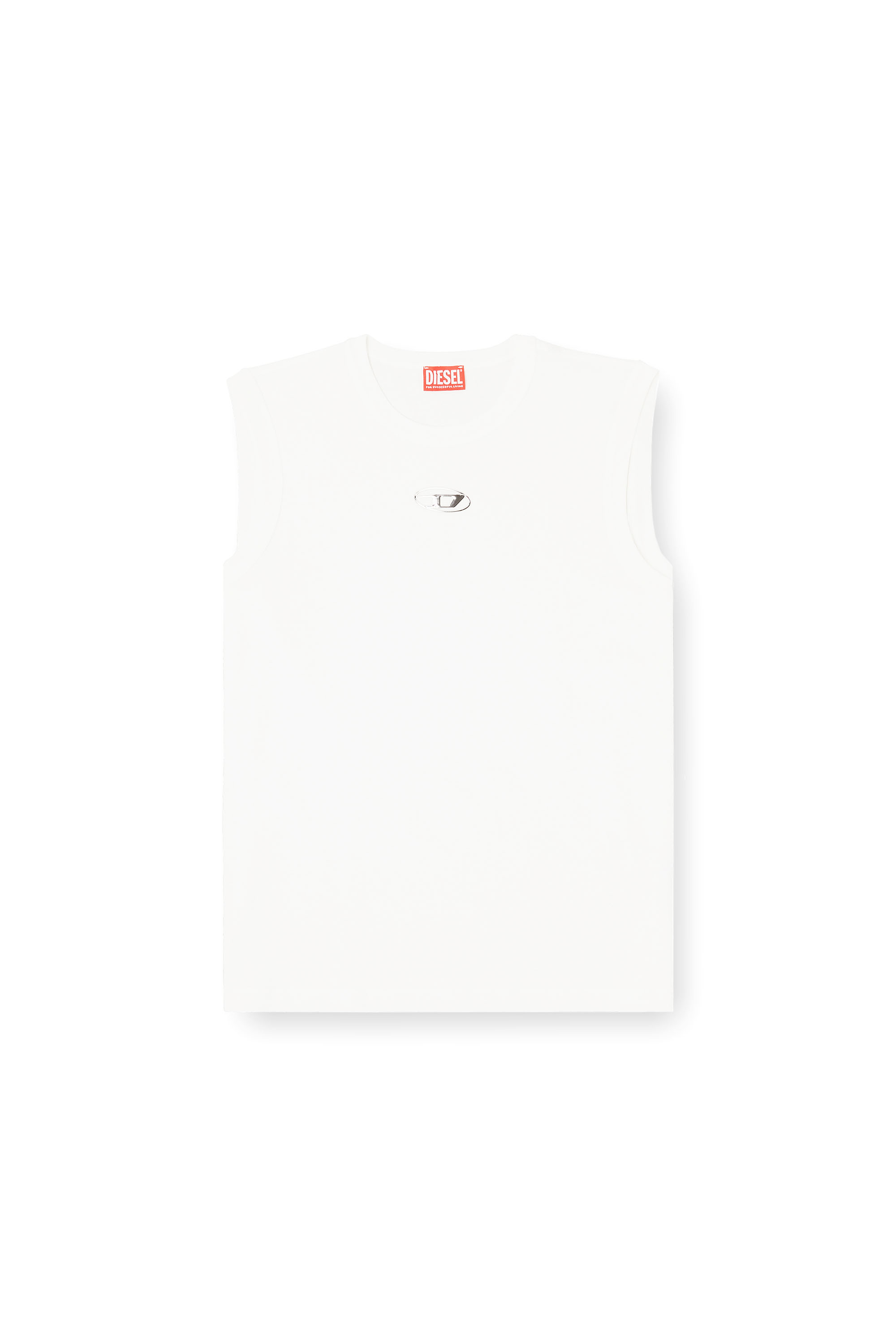 Diesel - T-BISCO-IOD, Man's Cotton tank top with metallic Oval D in White - 2