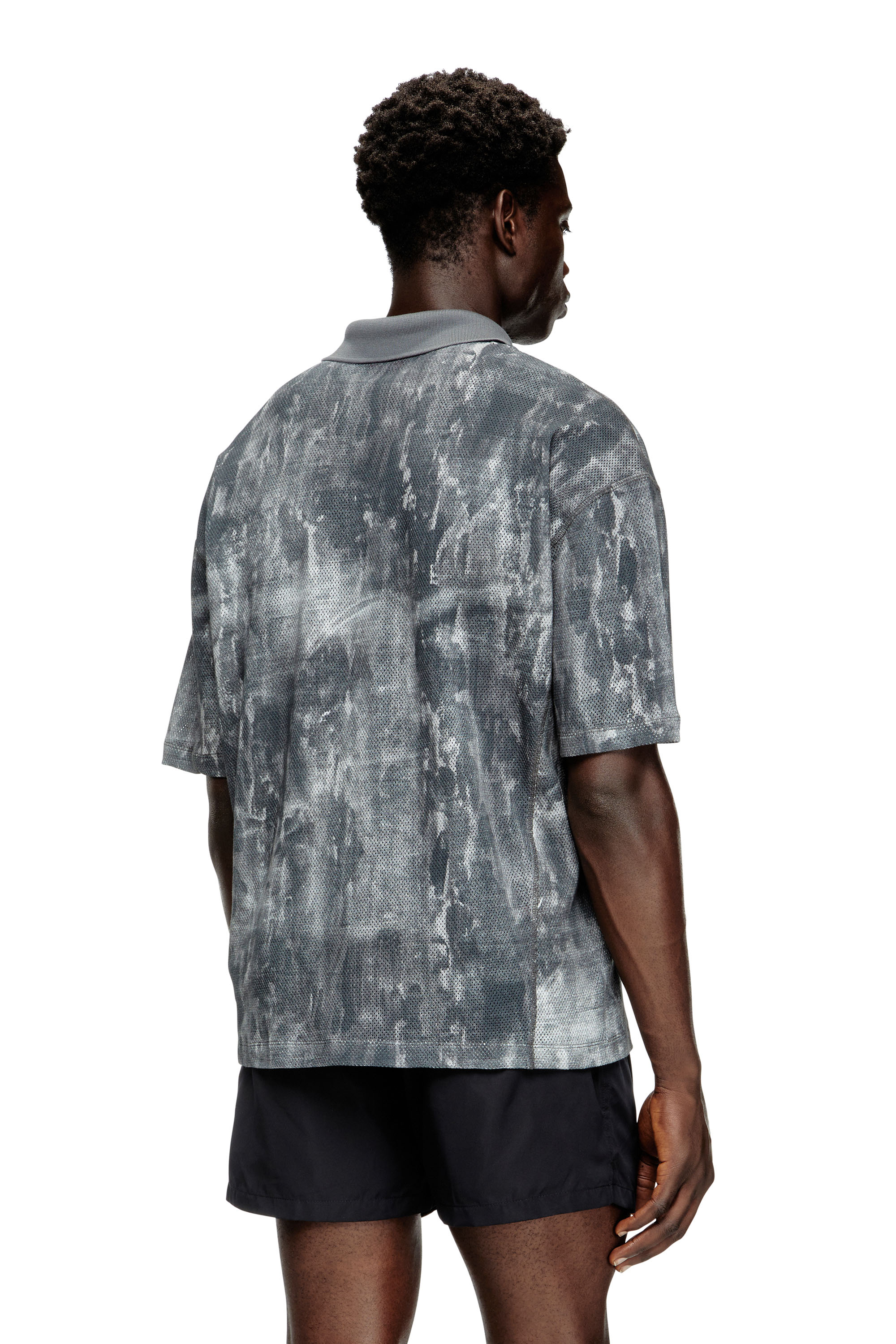 Diesel - TIMOTHEE-D-POP, Man's Beach polo shirt in printed mesh in Black/Red - 4