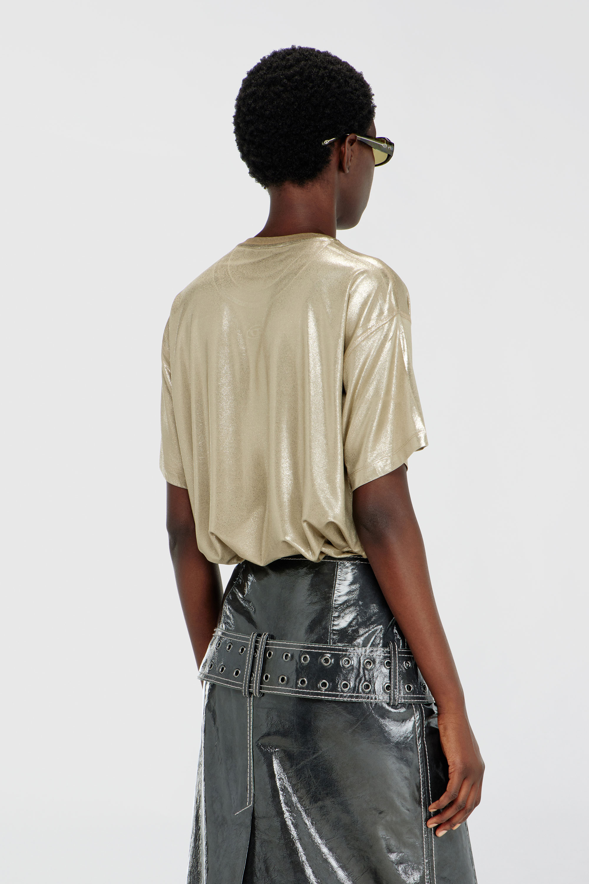 Diesel - T-NORMY-AA2, Woman's Jersey T-shirt with metallic finish in Gold - 4