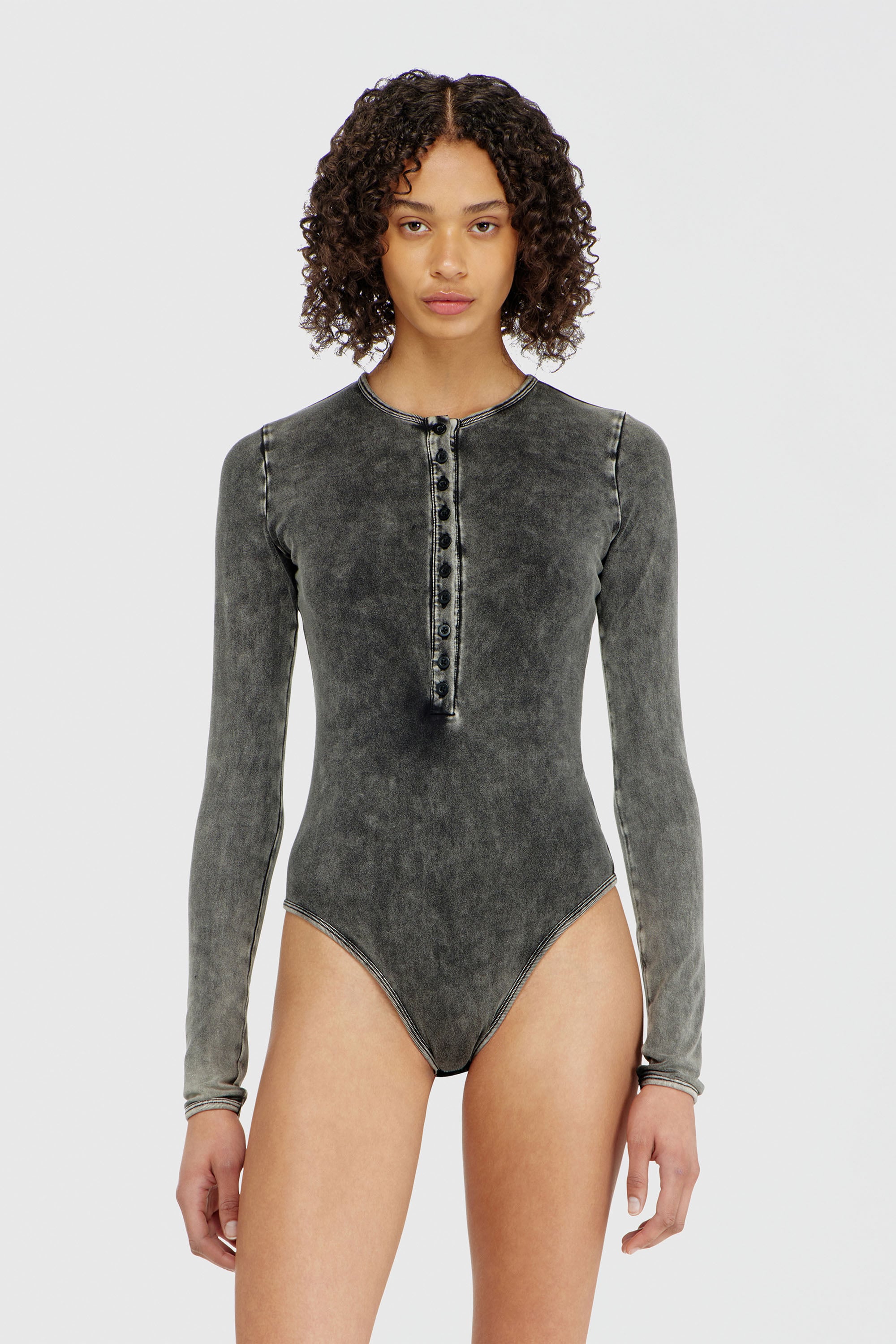 Diesel - FRESYA-DNM, Woman's Cotton bodysuit with buttoned front in Dark grey - 1