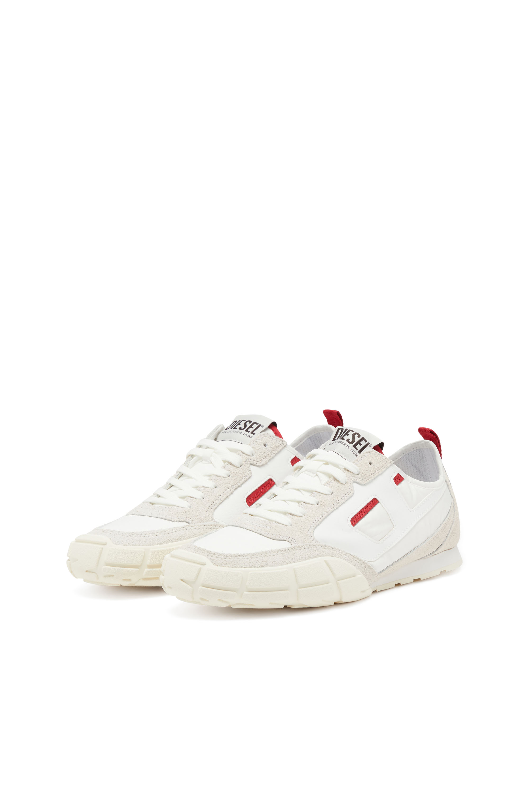 Diesel - S-PAGODHA LOW, Man's Sneakers in leather, suede and ripstop in White/Red - 8