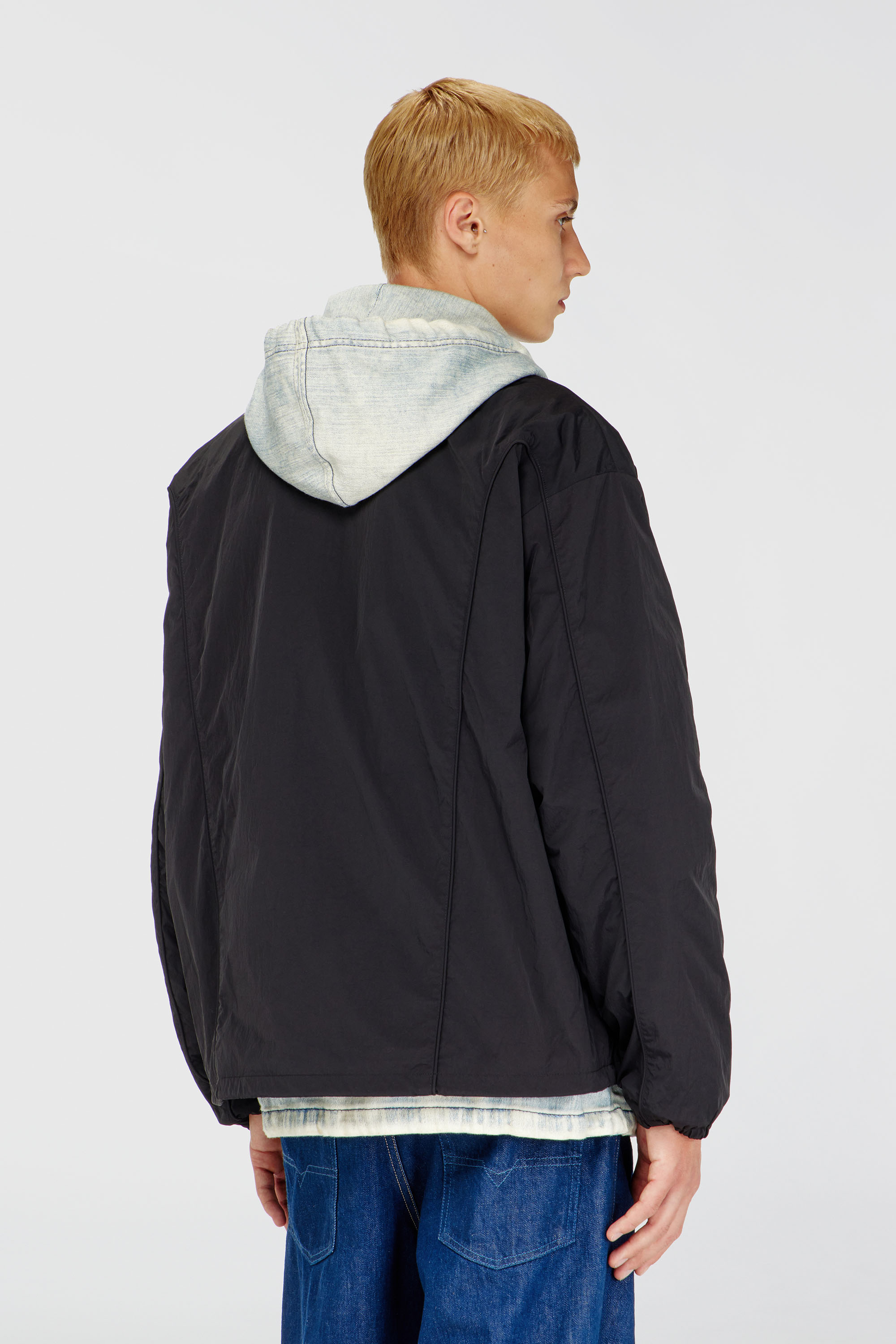 Diesel - J-FIVE-WRD-AKAD, Man's Crinkled-nylon jacket with piping in Black - 4