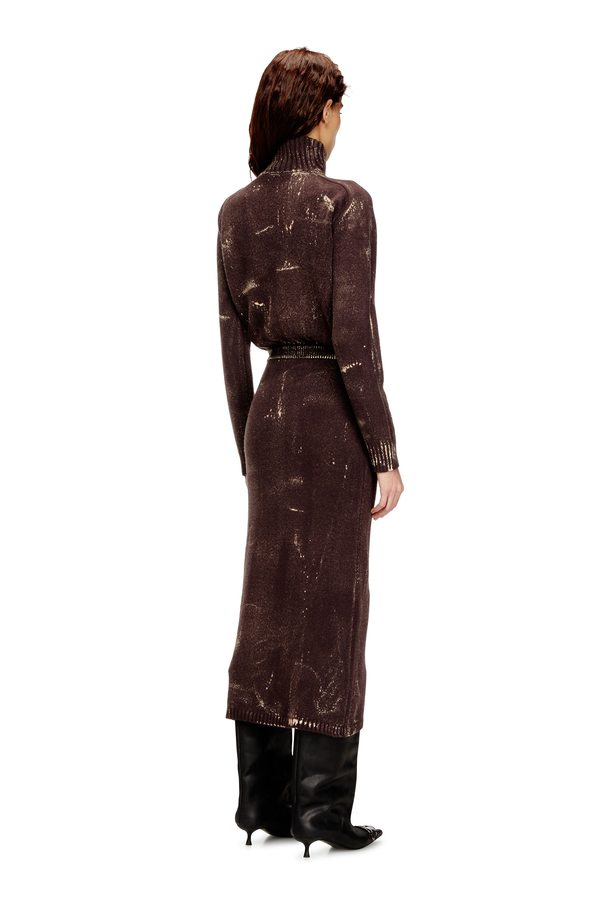 Diesel - M-MARCELLE, Woman's Midi dress in treated wool-blend knit in Brown - 4