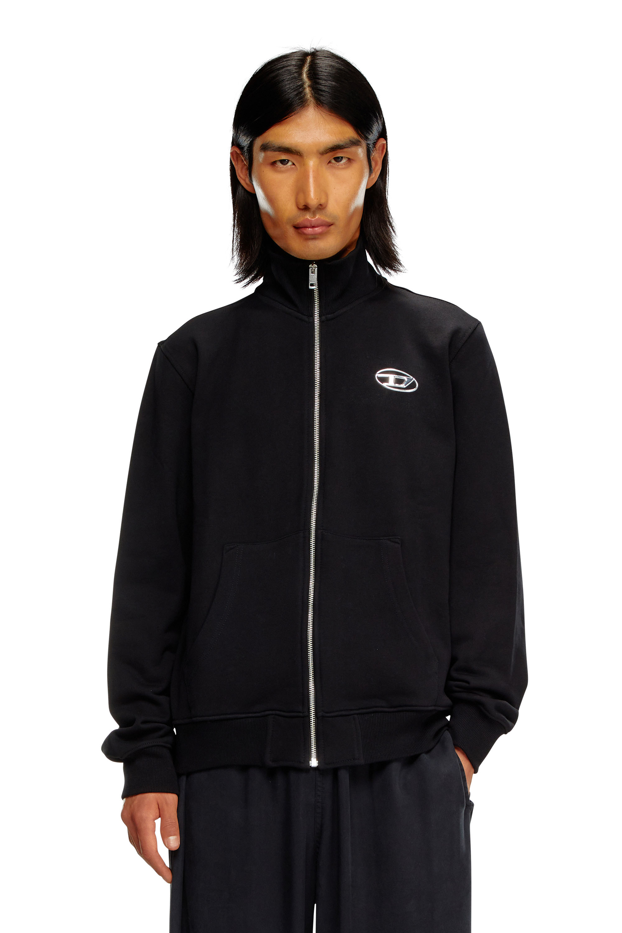 Men's Zip-up sweatshirt with metallic logo | Black | Diesel