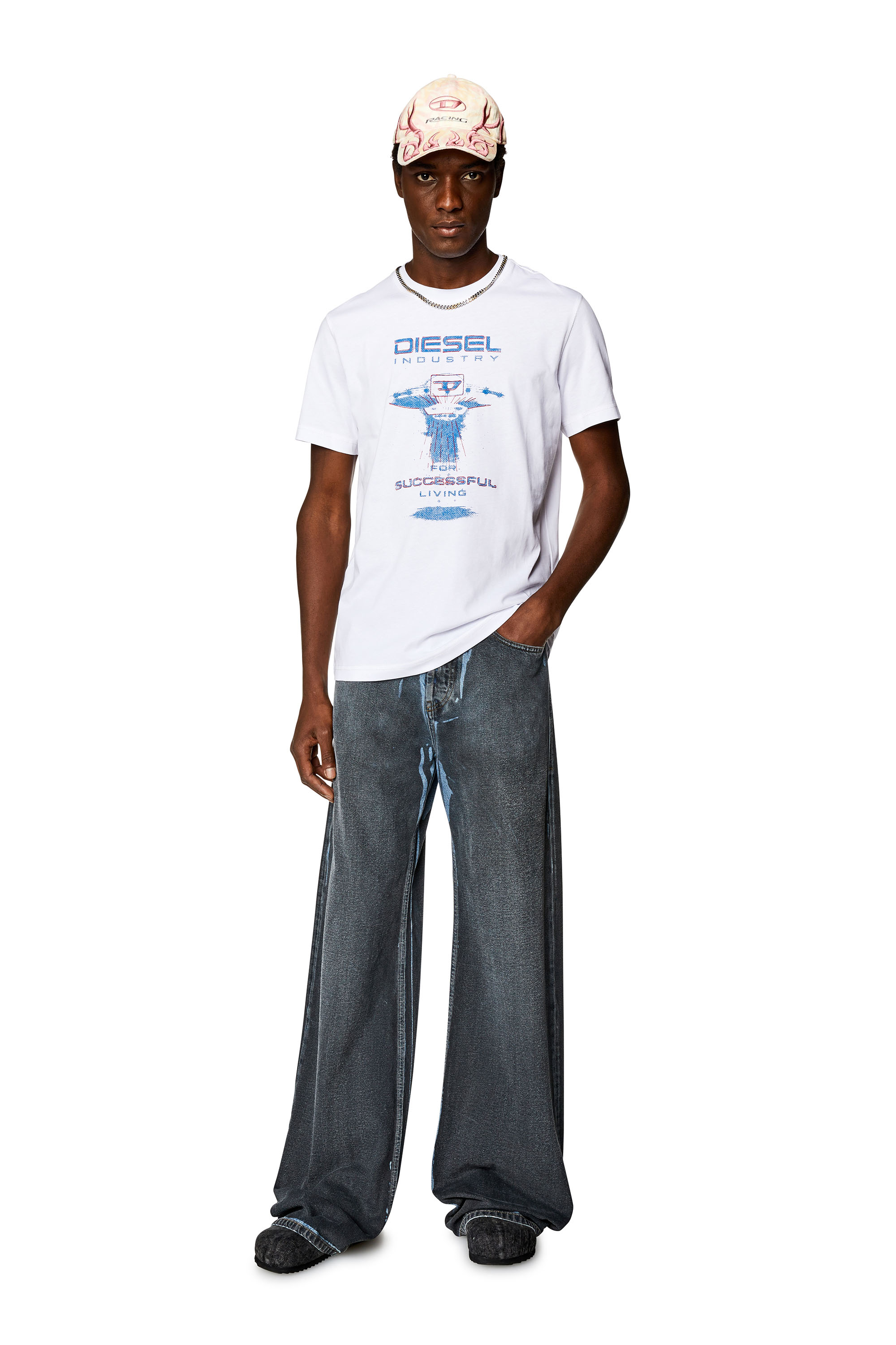 Diesel - T-DIEGOR-K69, Man's Embroidered T-shirt with spaceship print in White - 1