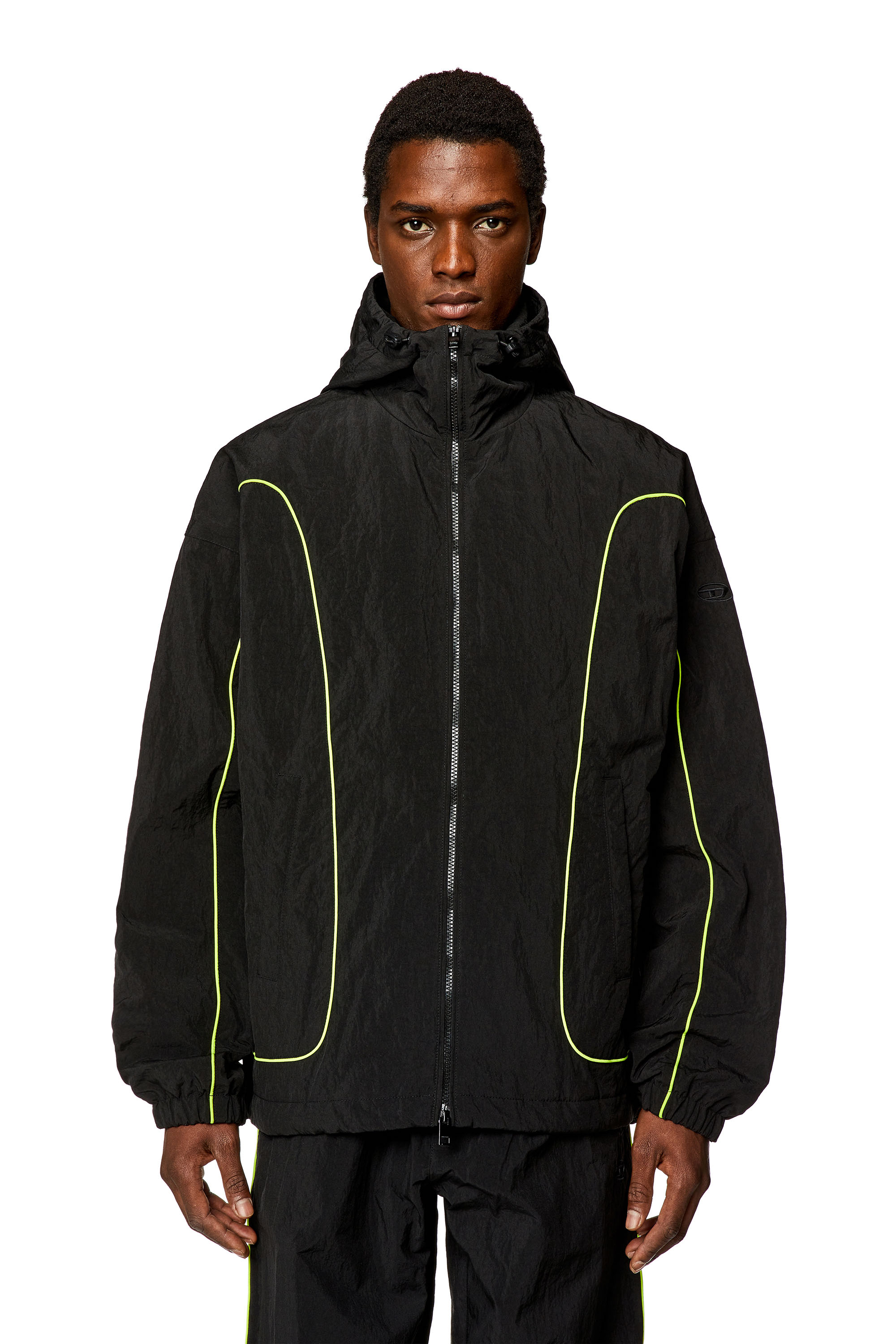 Diesel - J-GREEN, Man Padded hooded jacket in wrinkled nylon in Black - Image 1