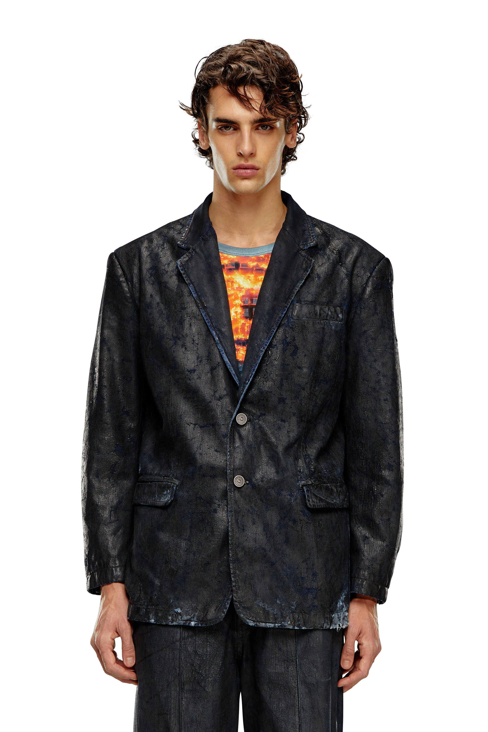 Diesel - D-BLA-FSE, Man's Denim blazer with craquel&eacute; coating in Black - 6