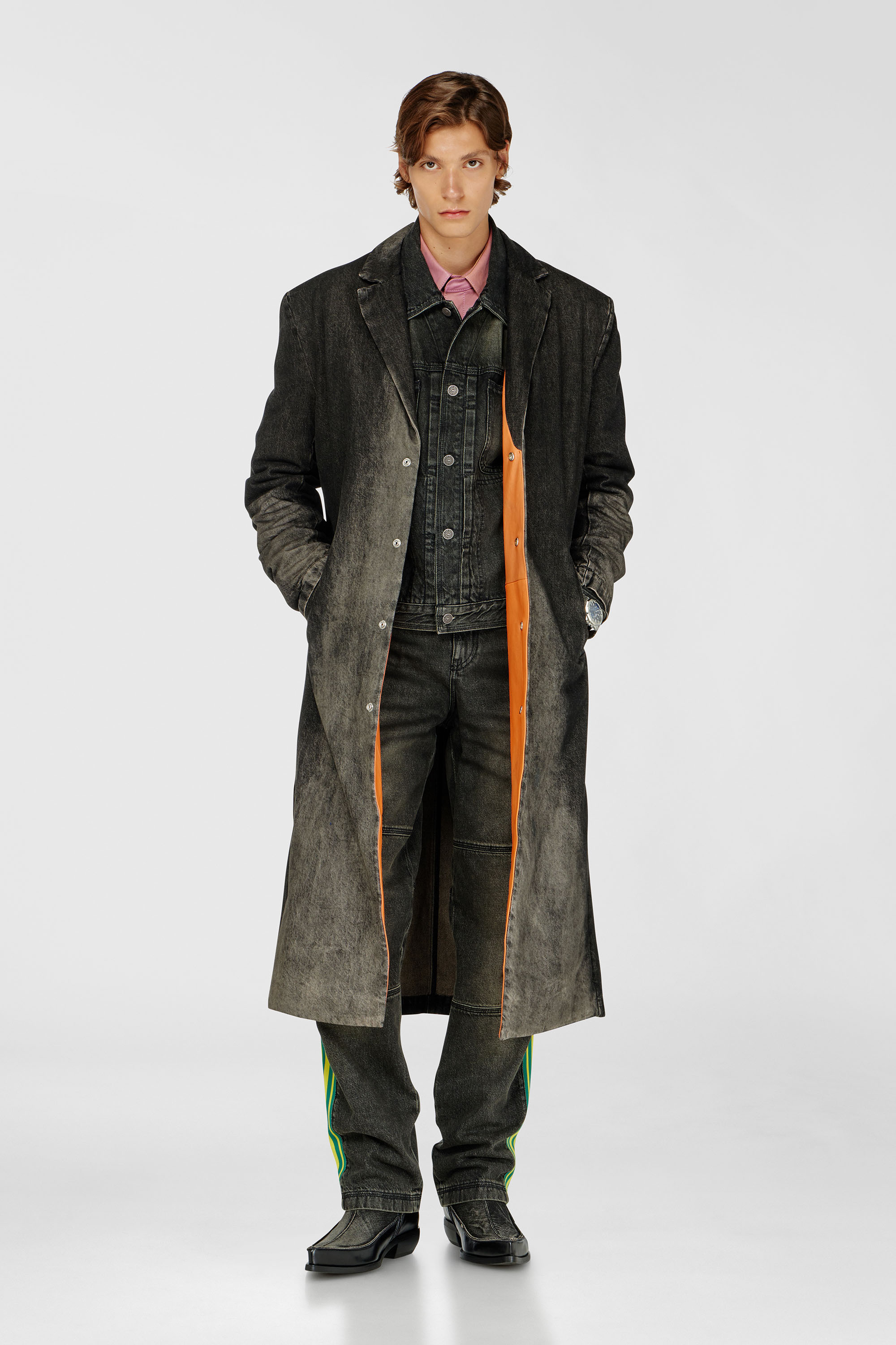 Diesel - D-IANCH-FSJ, Unisex's Long coat in dirty-effect denim in Black - 1