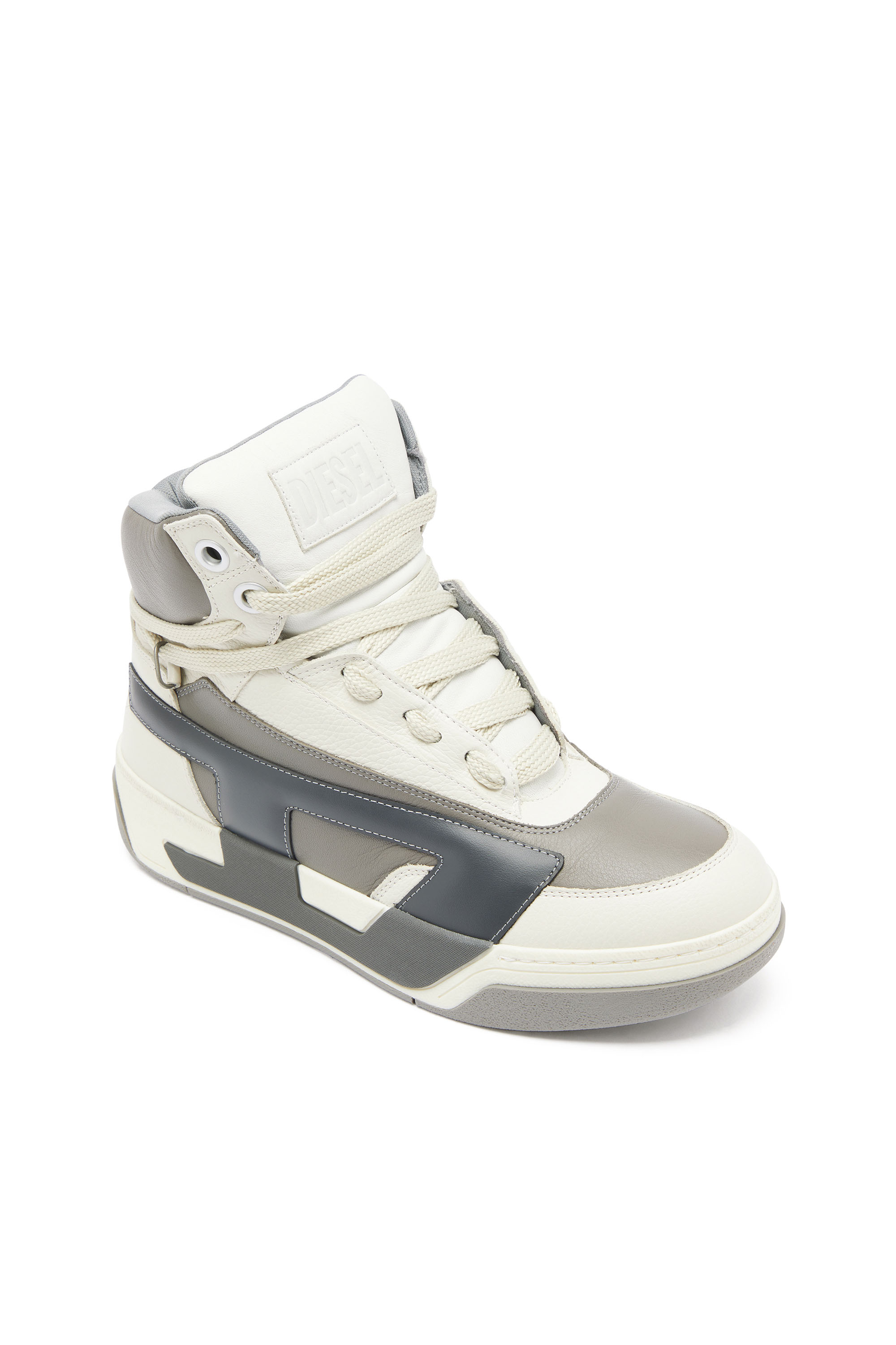 Diesel - S-D-OLLIE MID, Man's S-D-Ollie - High-top leather sneakers with D logo in White/Grey - 6