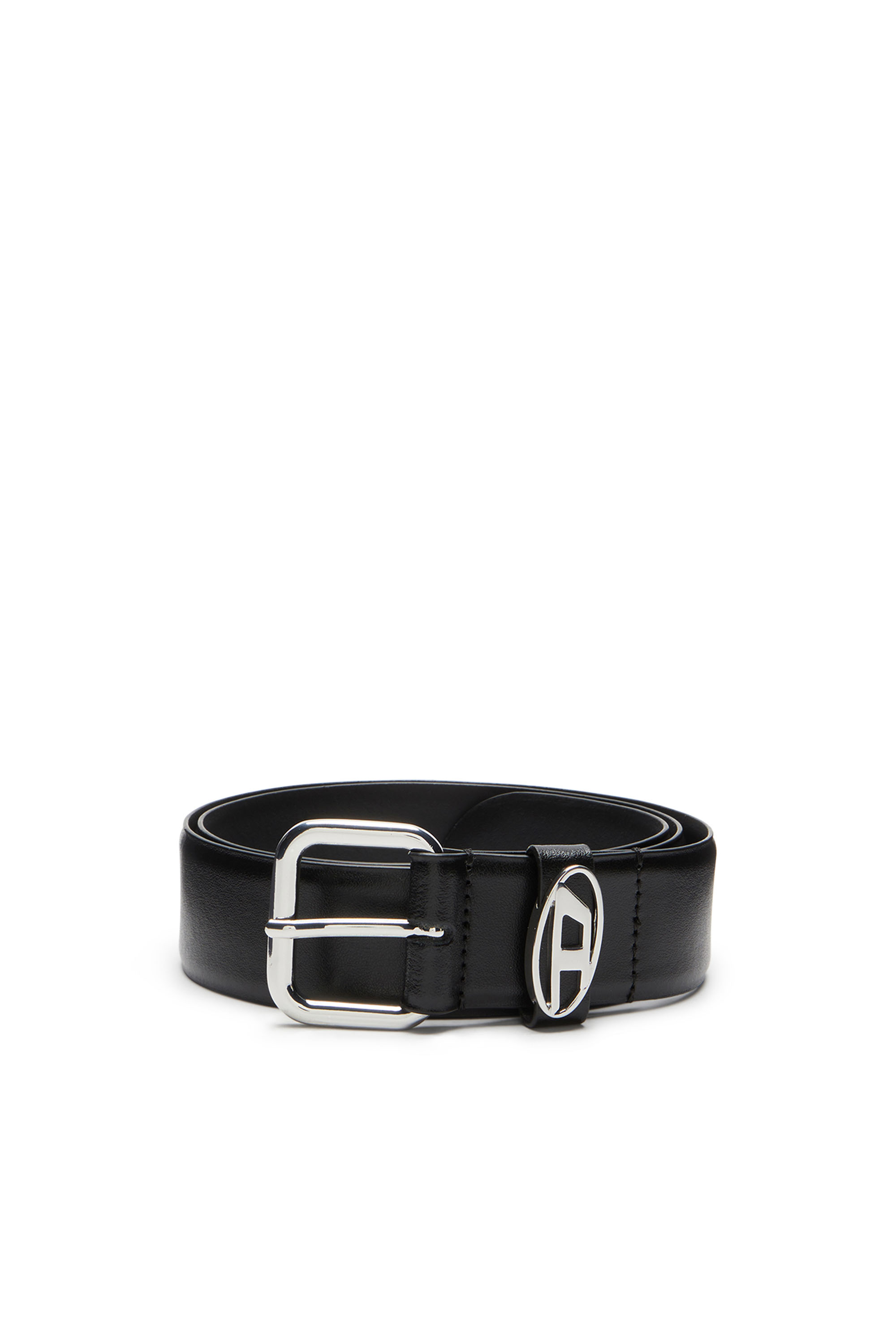 Diesel - B-1DR OVAL D LOOP, Unisex's 3.9cm logo-plaque embellished leather belt in Black - 1