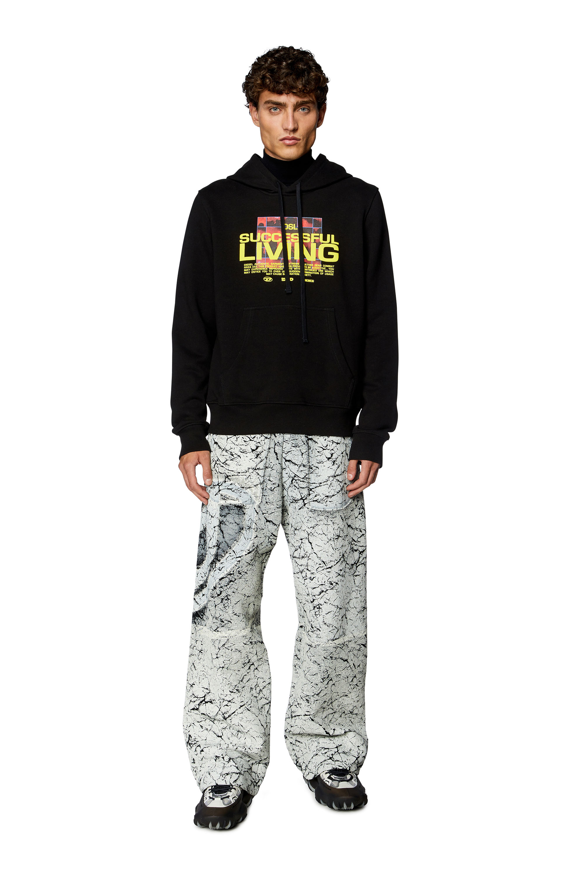 Diesel - S-GINN-HOOD-N1, Man's Hoodie with puffy lettering in Black - 1