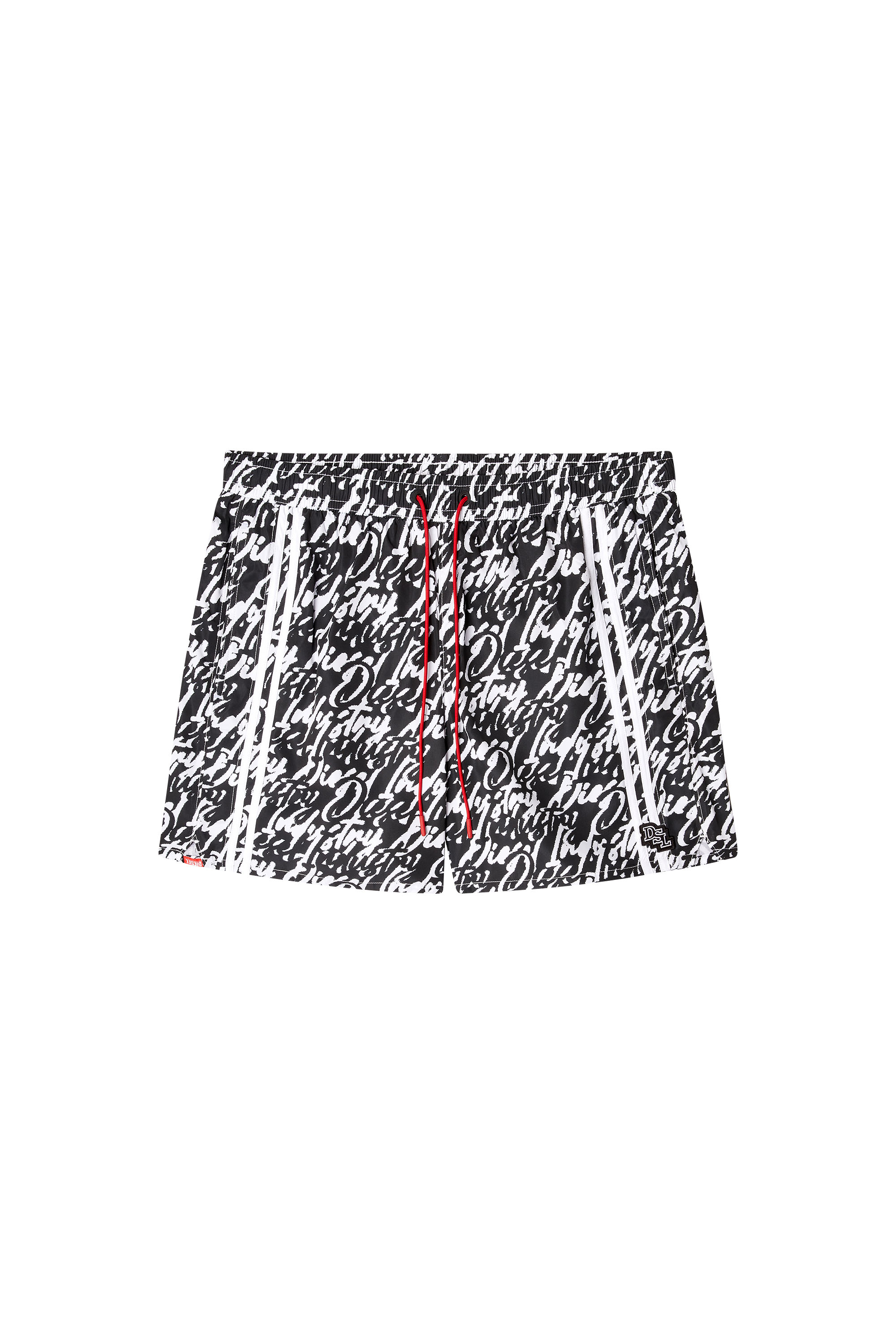 Diesel - SOCCER-41-D-POP, Man's Swim shorts with all-over logo print in Black/White - 4