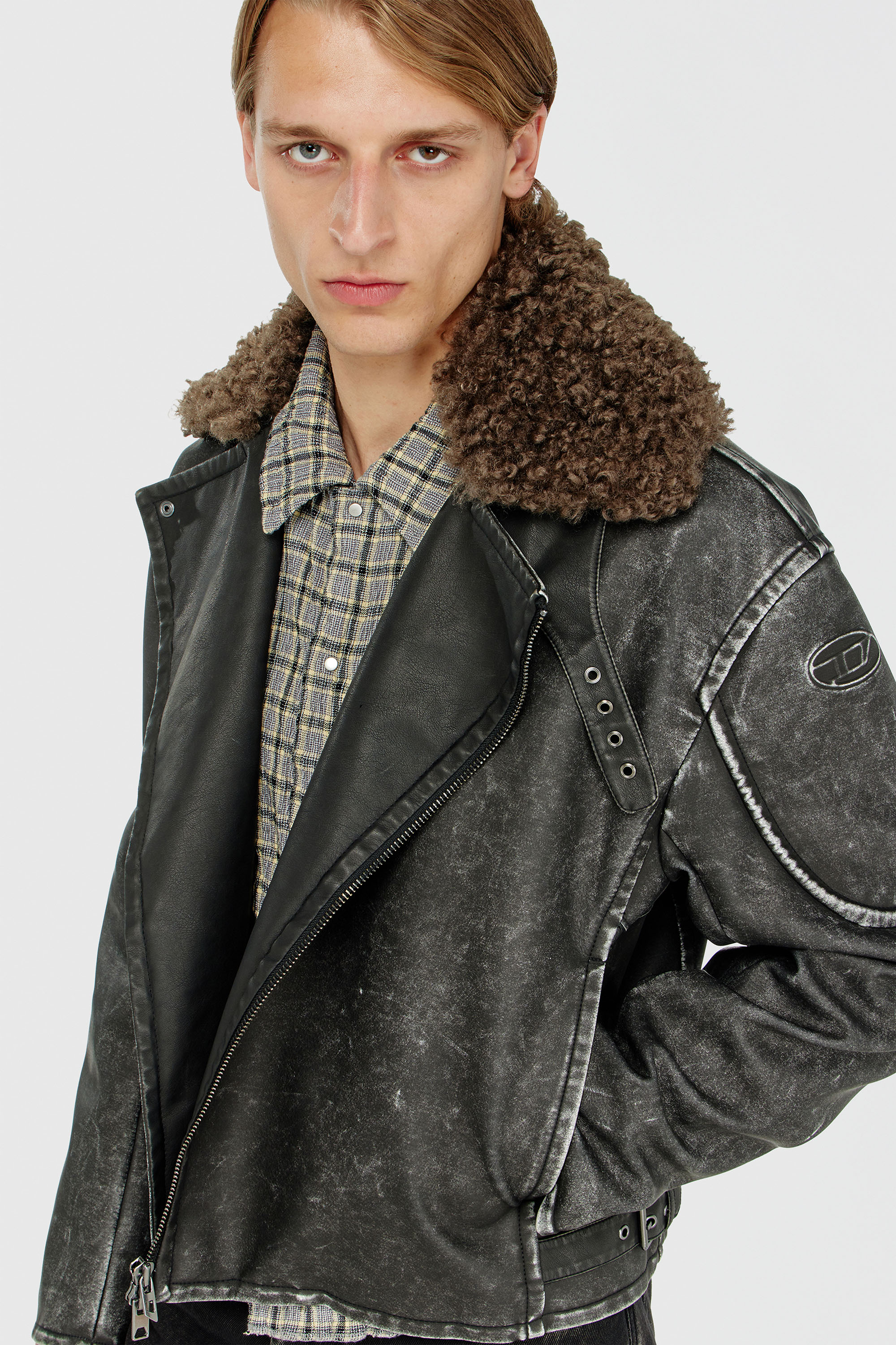 Men's Biker jacket with detachable collar | Grey | Diesel TR