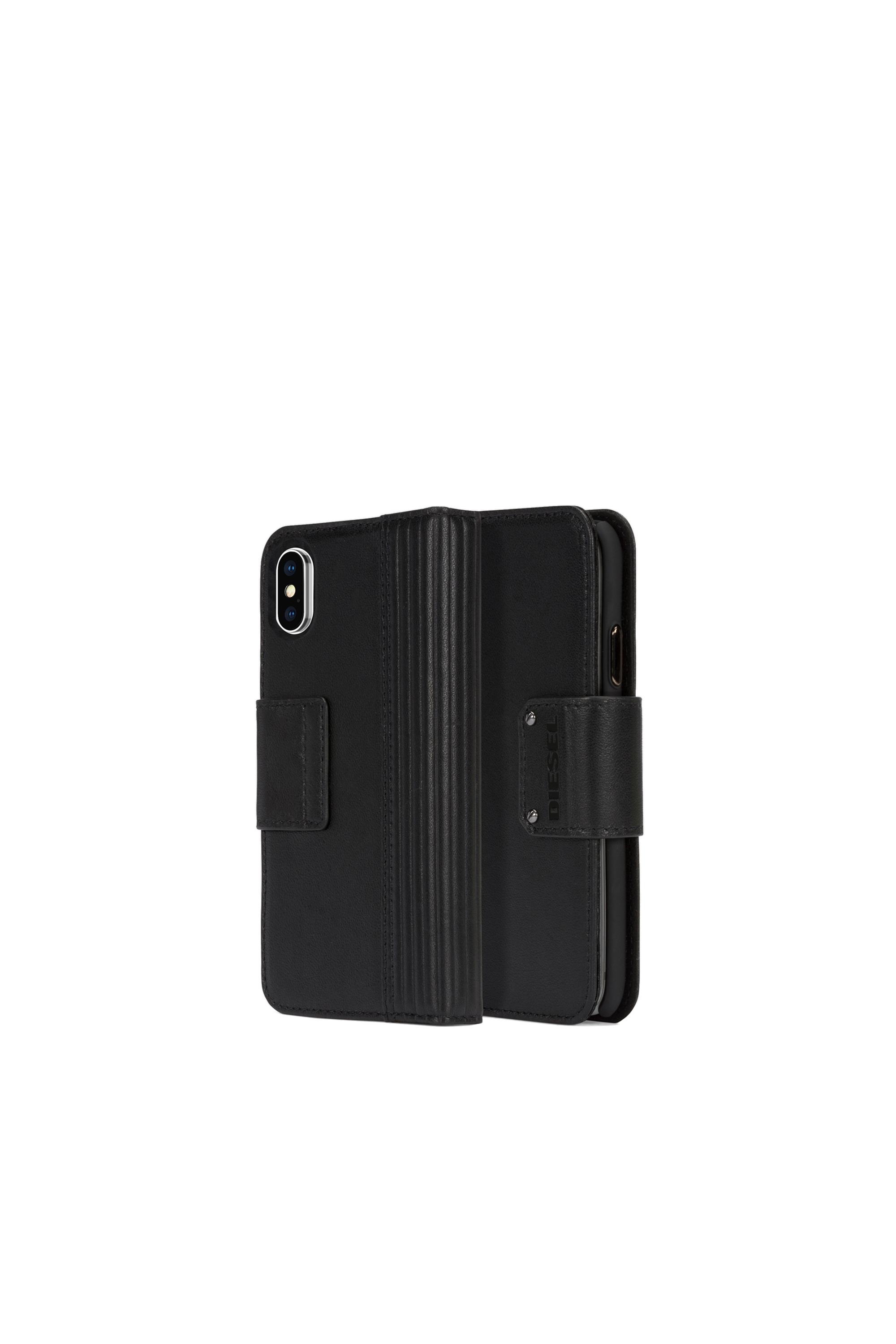 BLACK LINED LEATHER IPHONE X FOLIO, Diesel - BLACK LINED LEATHER IPHONE X FOLIO, - Flip covers - Image 1
