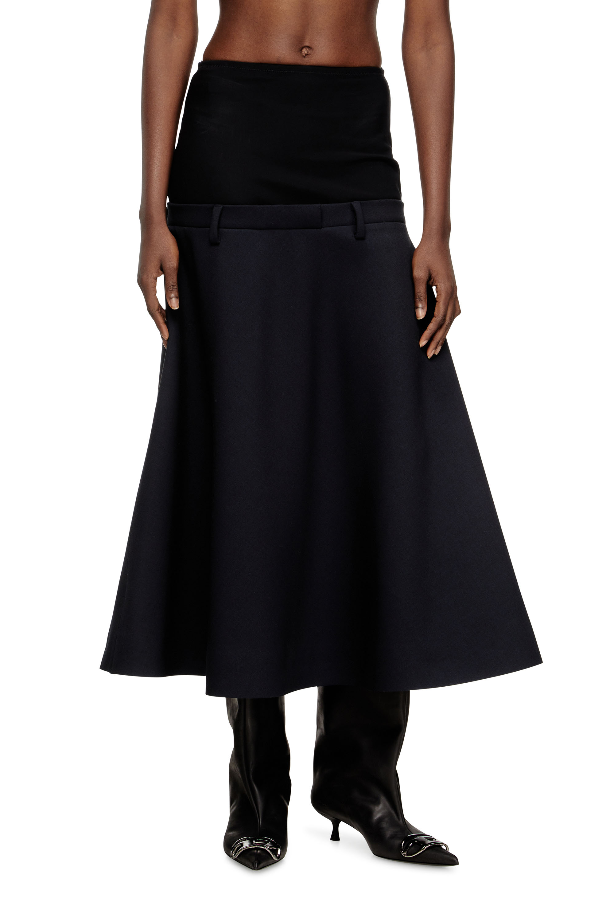 Diesel - O-GRACE-BOND, Woman's Drop-waist skirt in neoprene-bonded fabric in Dark Blue - 1