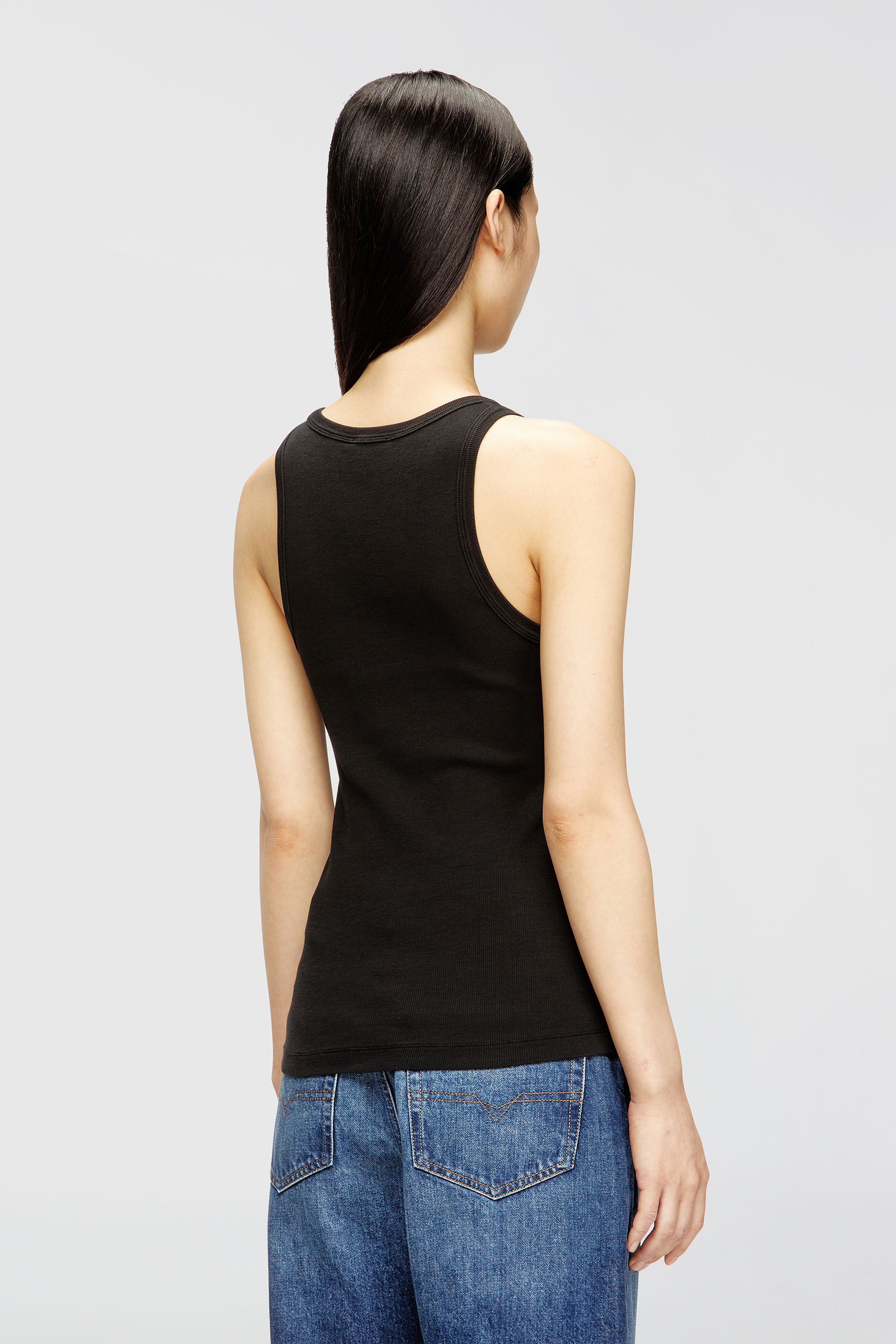 Diesel - T-ANKI-OD, Woman's Slim ribbed tank top with metallic Oval D in Black - 4