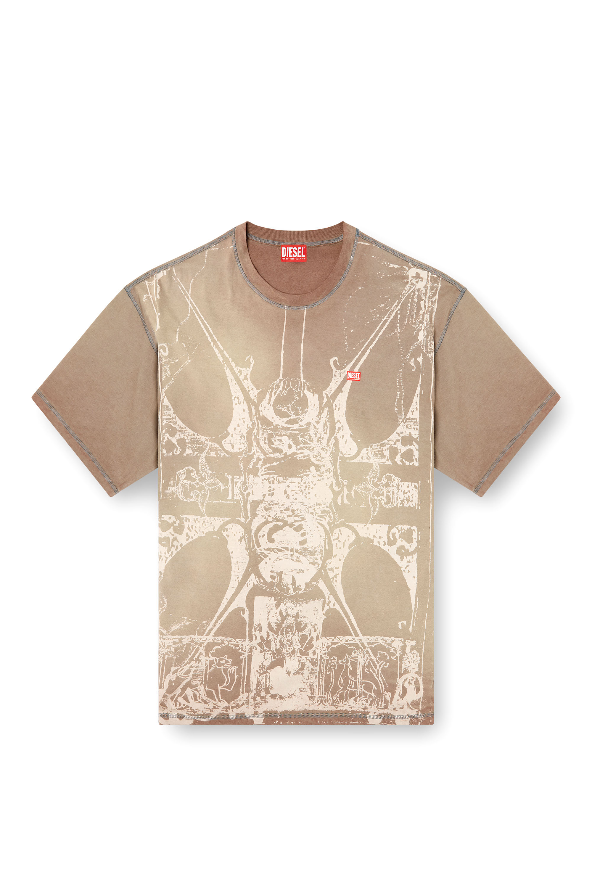 Diesel - T-BOXT-T13, Man's T-shirt with tonal medieval print in Light Brown - 2