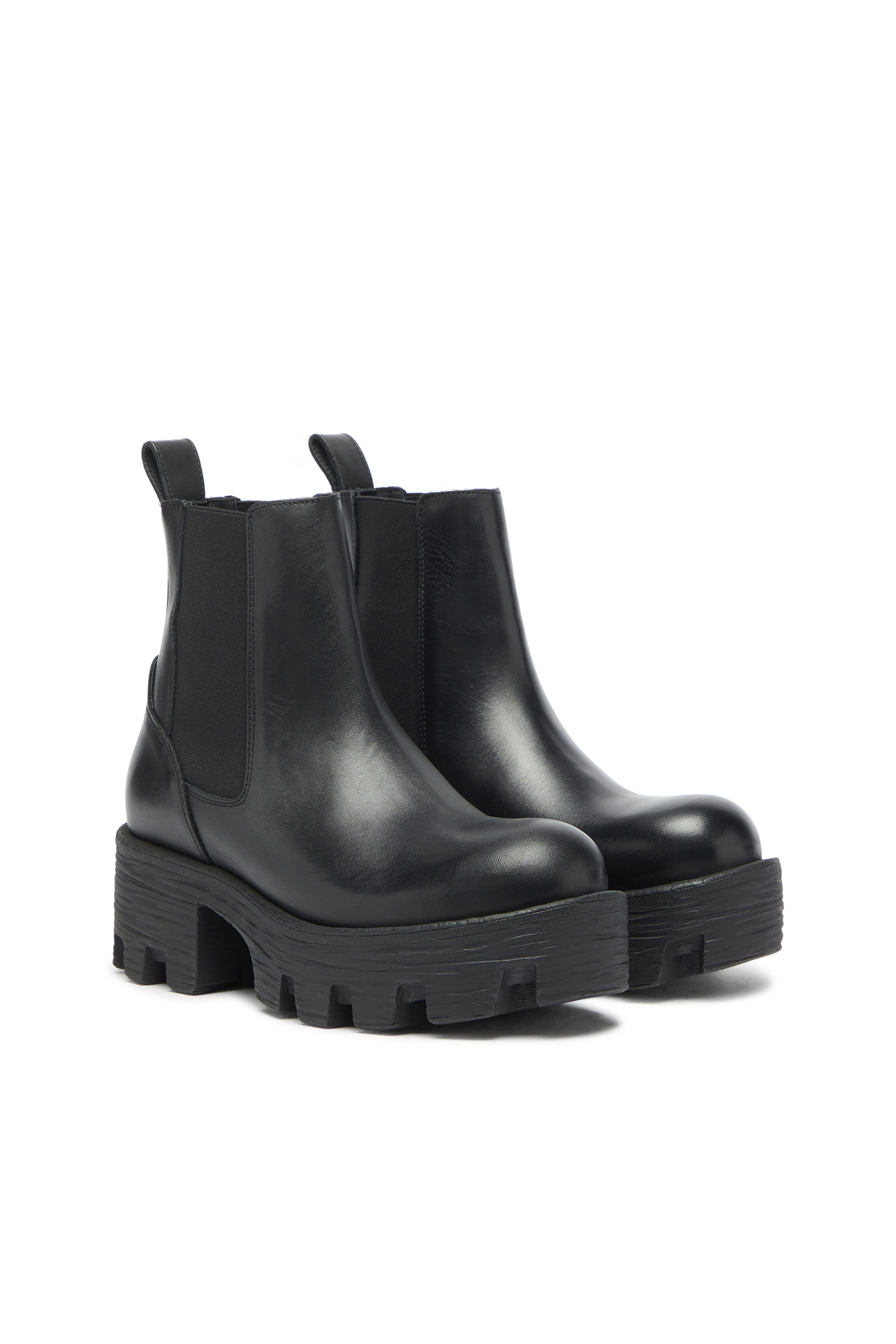 Diesel - D-HAMMER CHUNKY W, Woman's D-Hammer - Chelsea boots in leather with lug sole in Black - 2