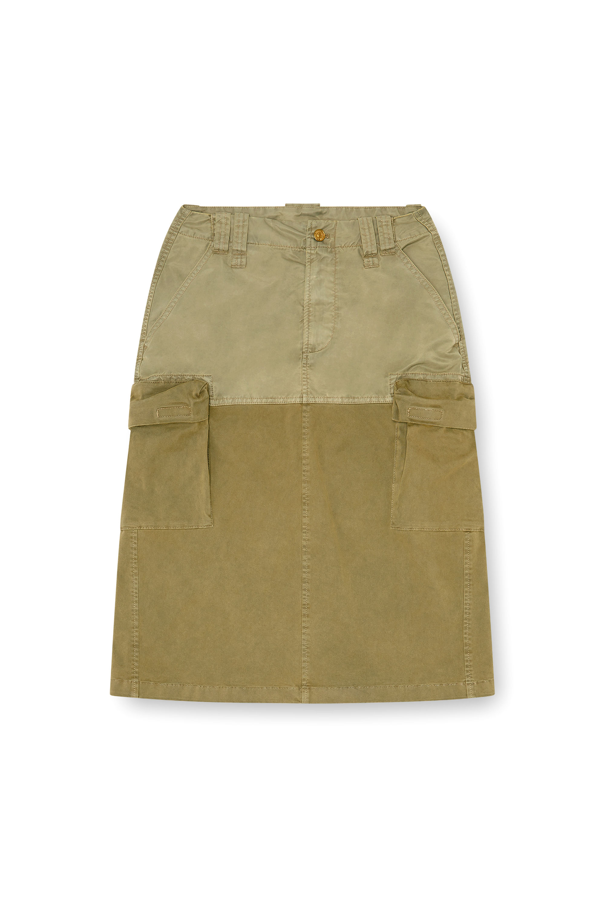 Diesel - O-DELE, Woman's Cargo midi skirt in cotton and nylon in Olive Green - 4