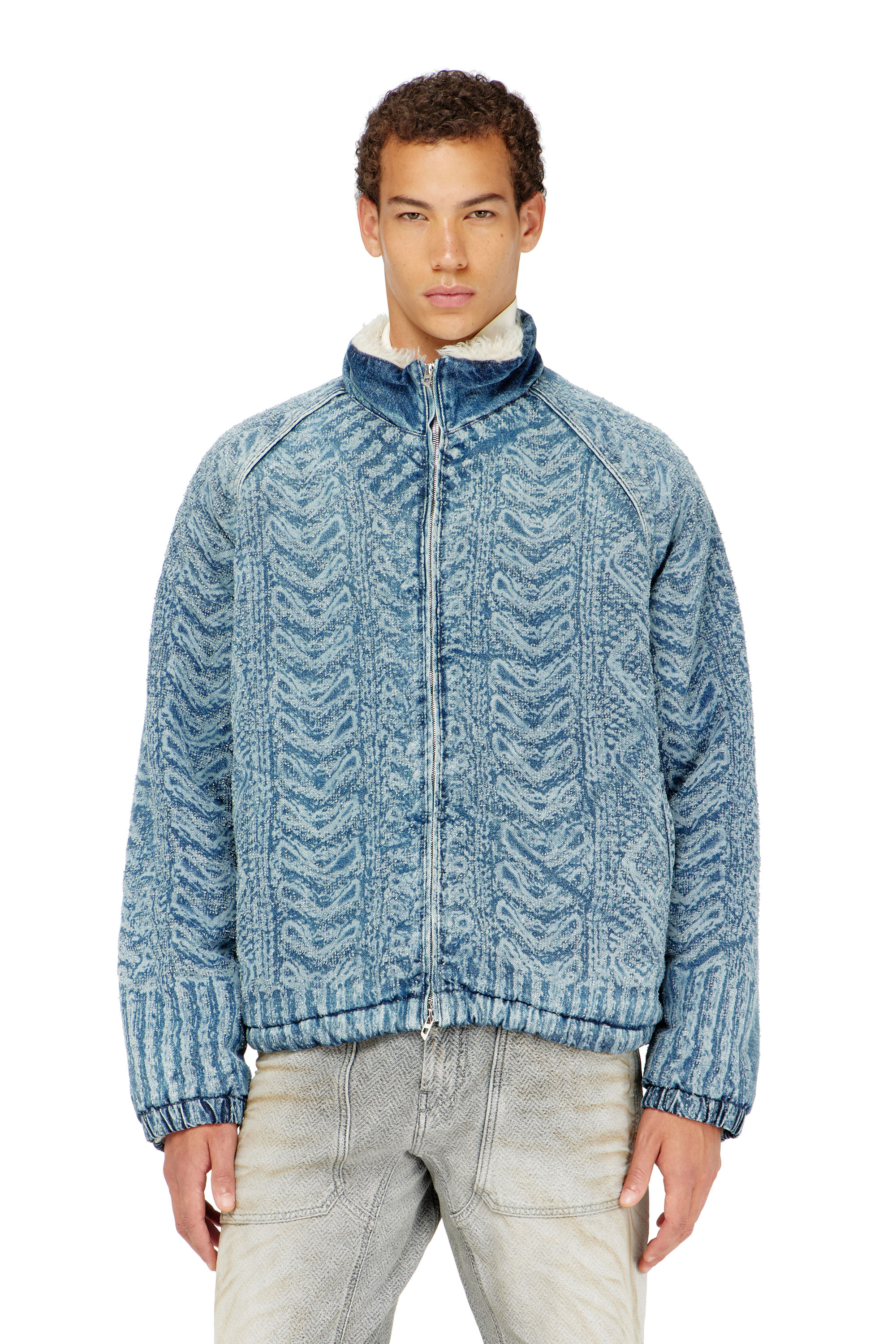 Diesel - D-KRAPS-S, Man's Jacket in cable-knit-effect denim in Dark Blue - 1