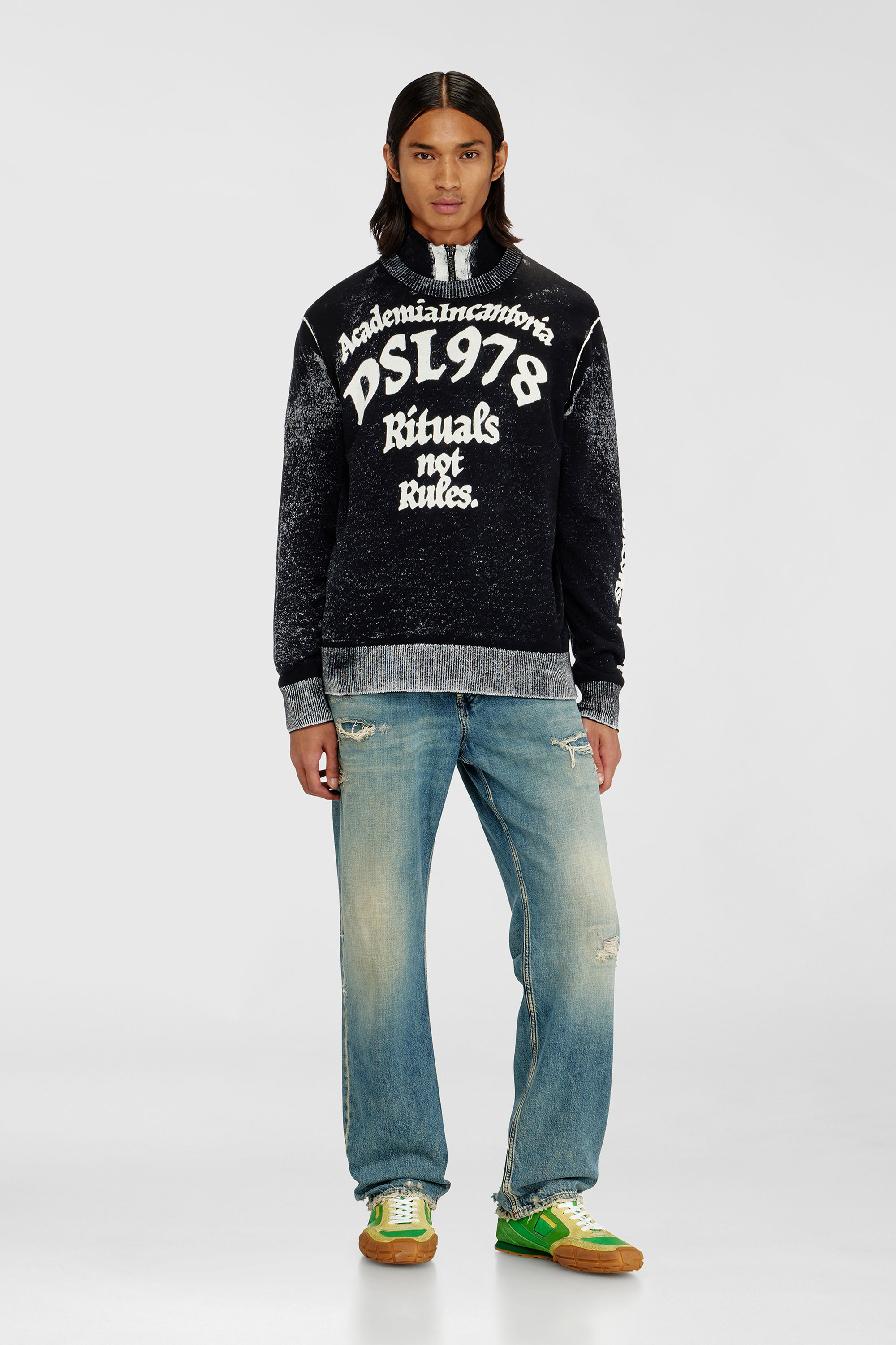 Diesel - K-LAUTI, Man's Treated cotton jumper with slogan in White/Black - 1