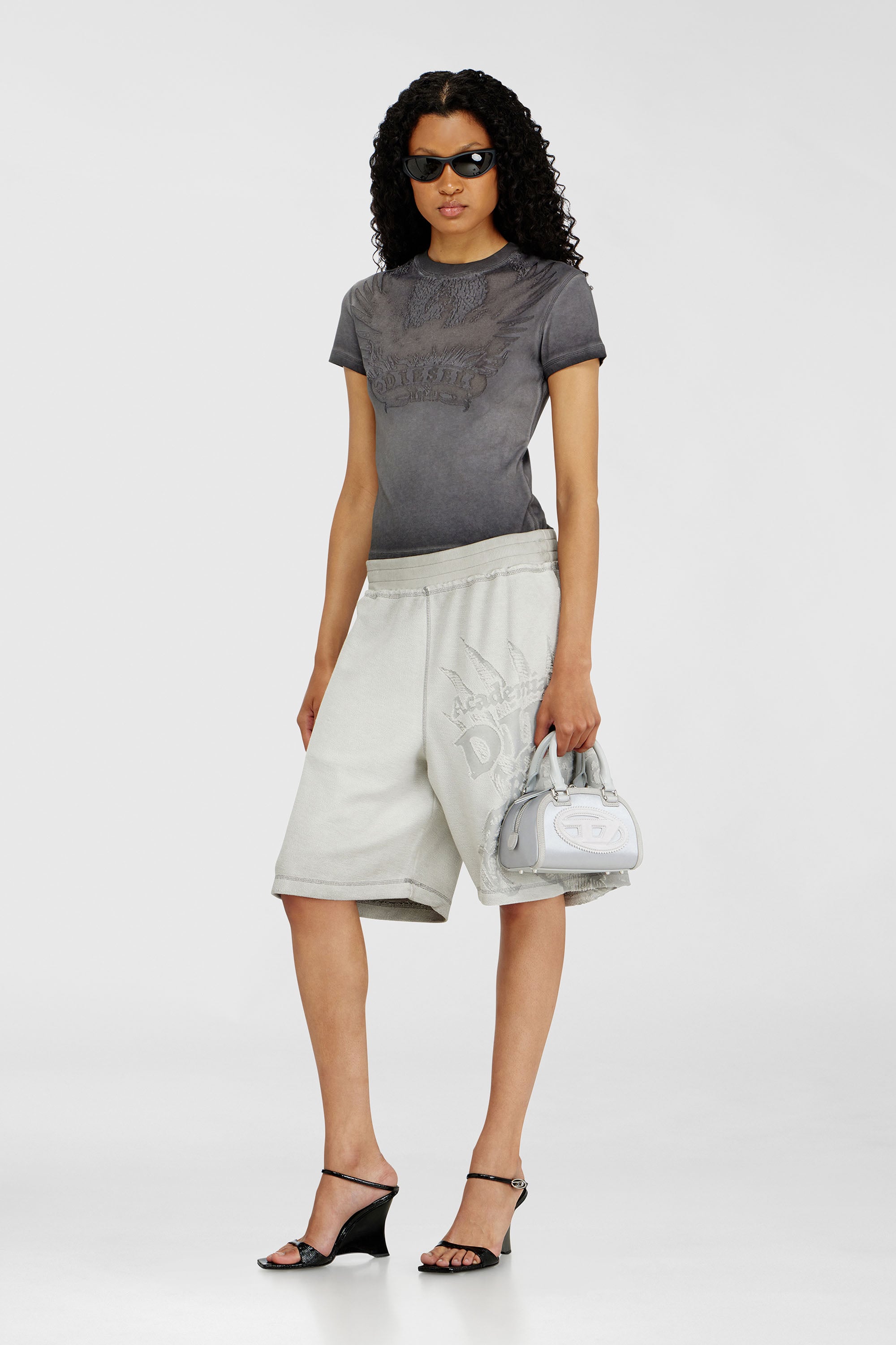 Diesel - 1DR DOME CROSSBODY, Woman's 1DR Dome - Small bowling bag in satin and suede in Silver - 1
