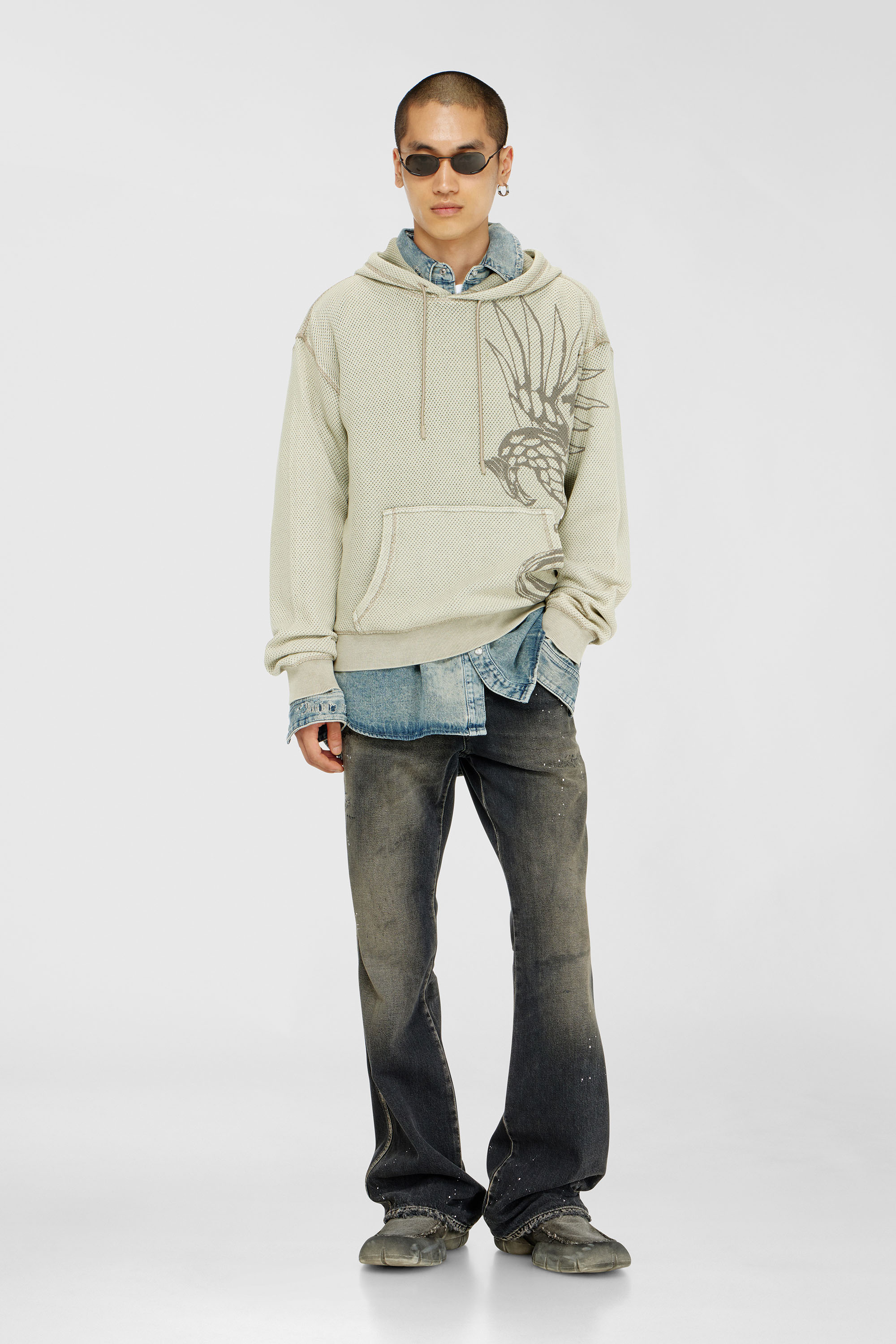 Diesel - S-NORM-HOOD-AA1, Man's Hoodie in textured cotton mesh in Beige - 3