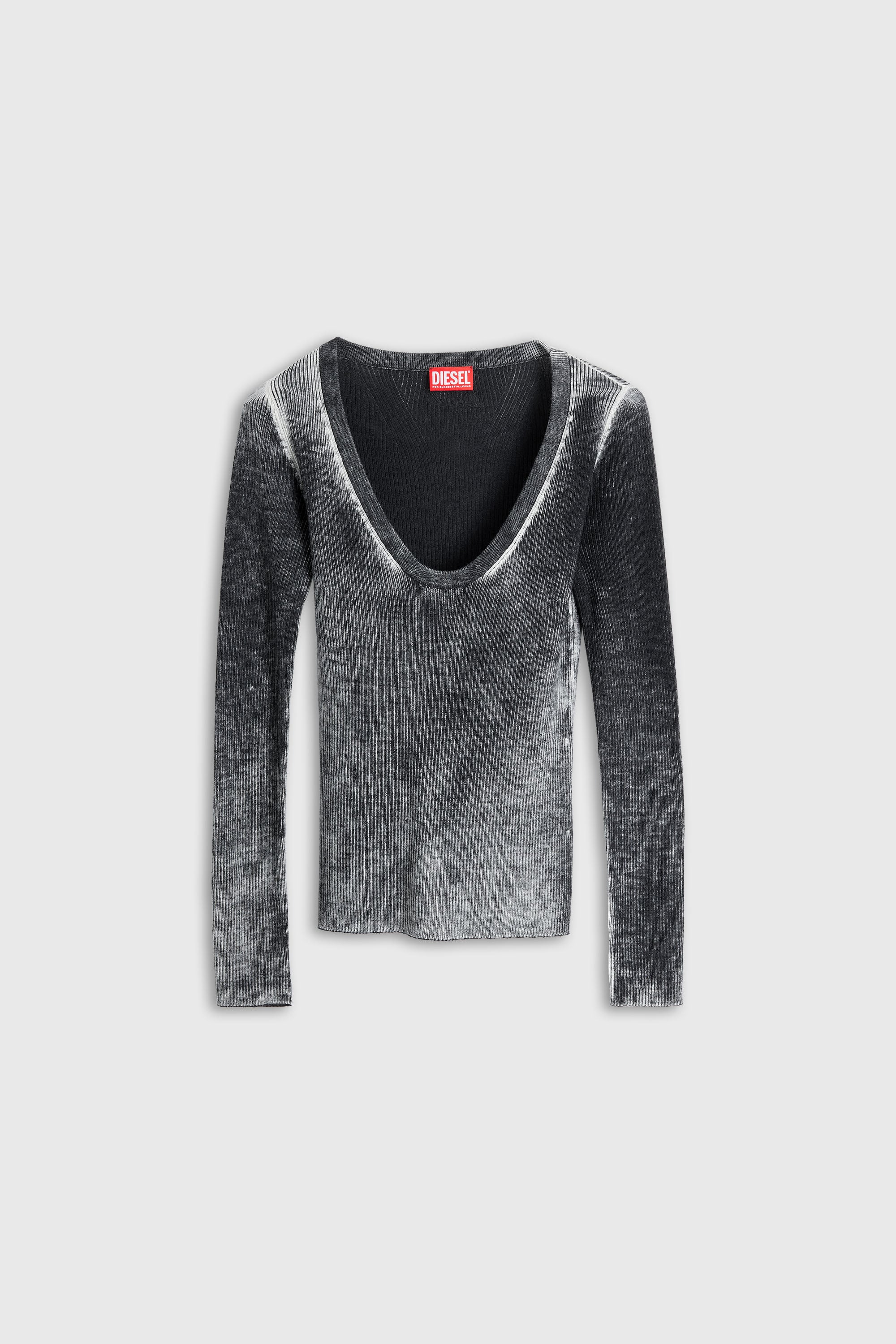 Diesel - M-ELIANE, Woman's Jumper in wool with reverse print in Black - 2