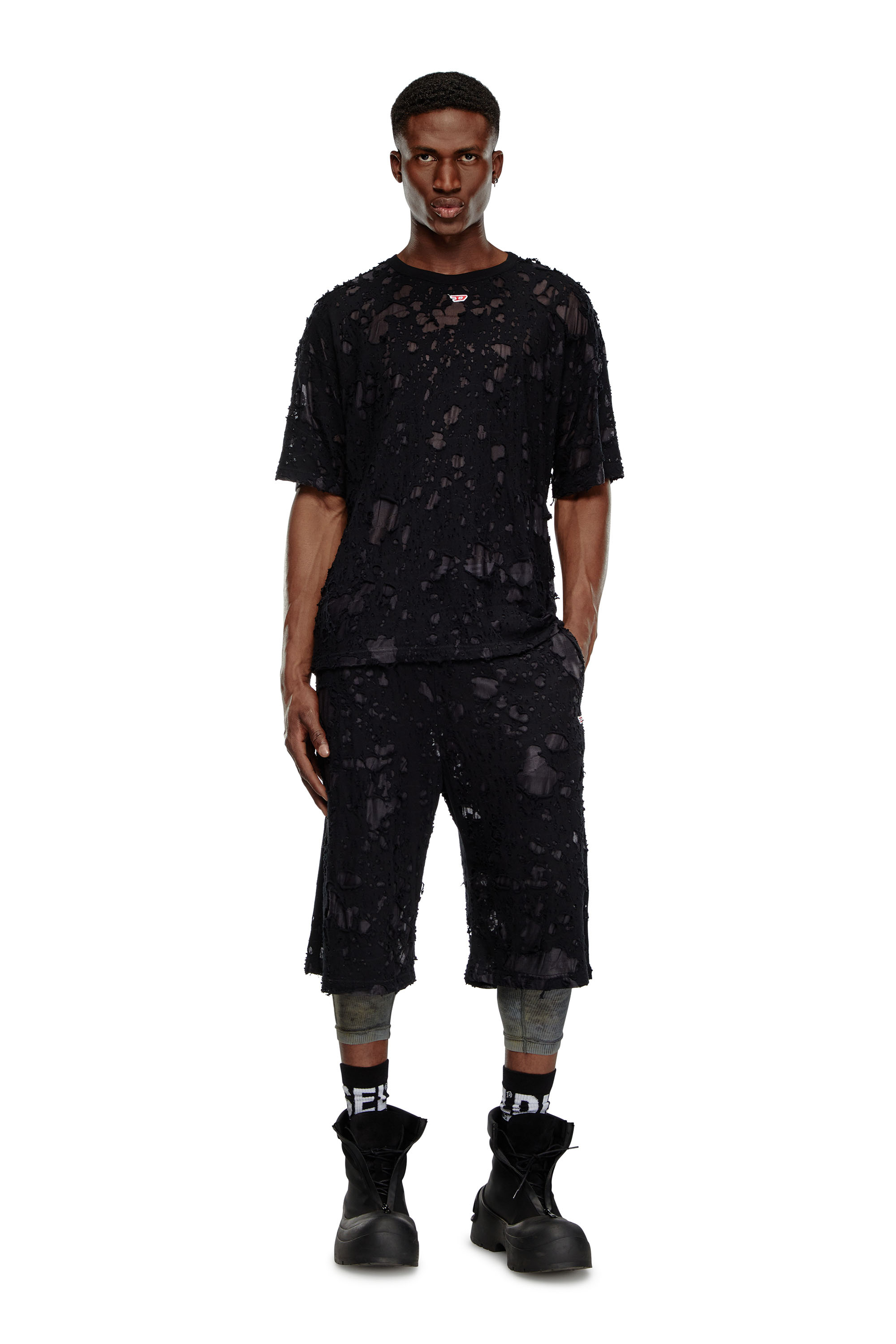 Diesel - T-BOXT-Q3, Man's Layered T-shirt with burn-out finish in Black - 1