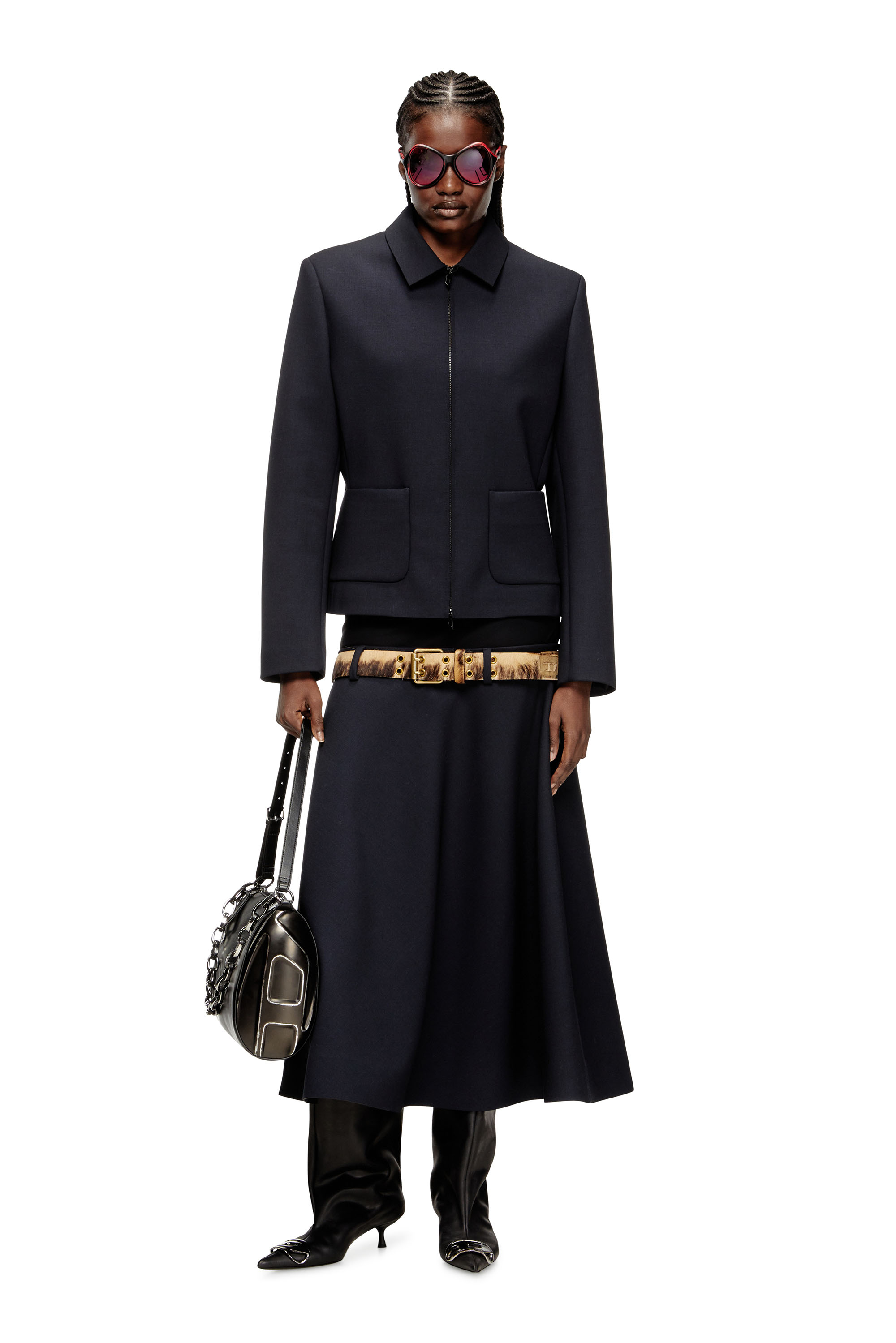 Diesel - O-GRACE-BOND, Woman's Drop-waist skirt in neoprene-bonded fabric in Dark Blue - 1