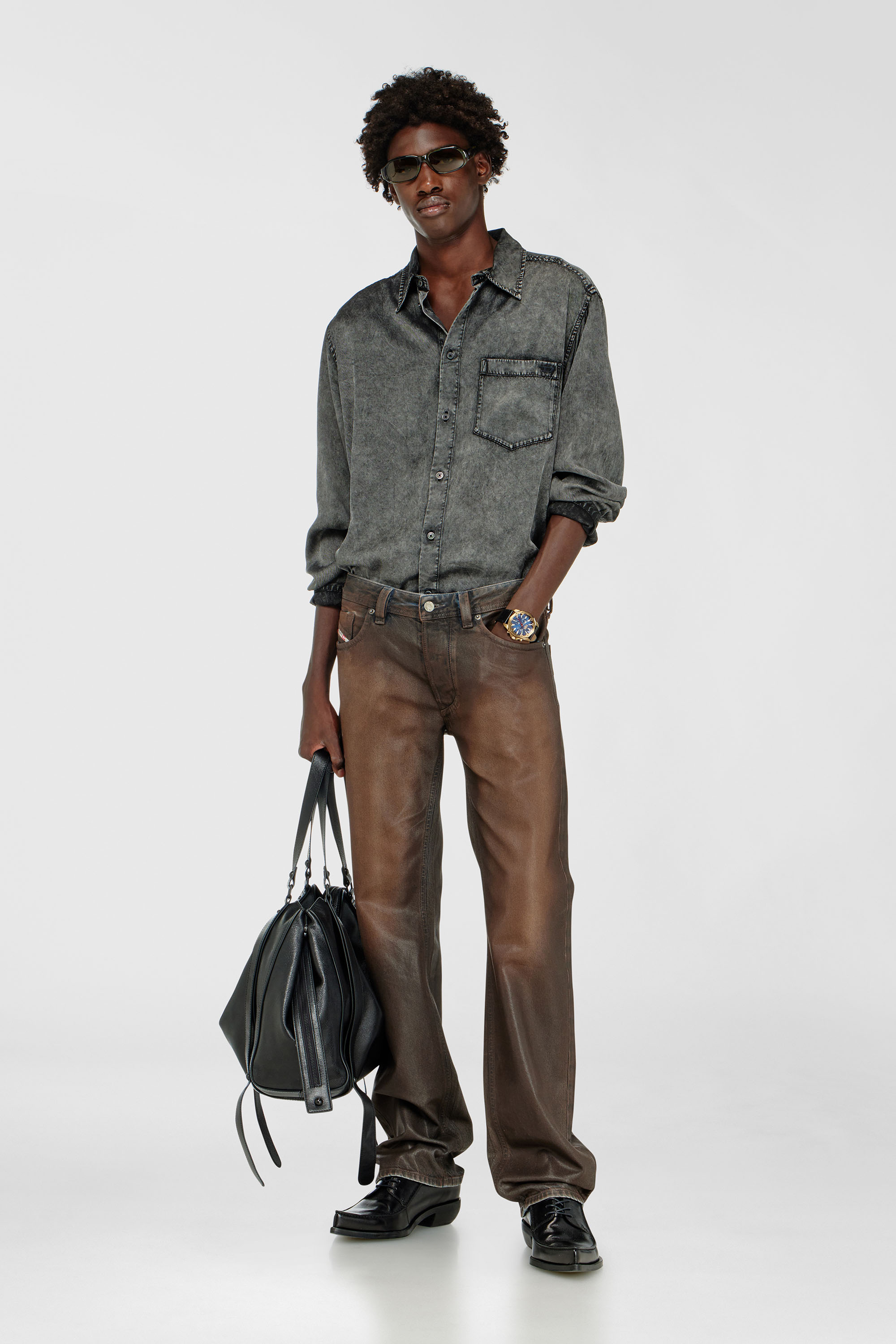 Diesel - S-SIMPLY-NIBC, Man's Fluid shirt in denim-effect viscose in Black - 1