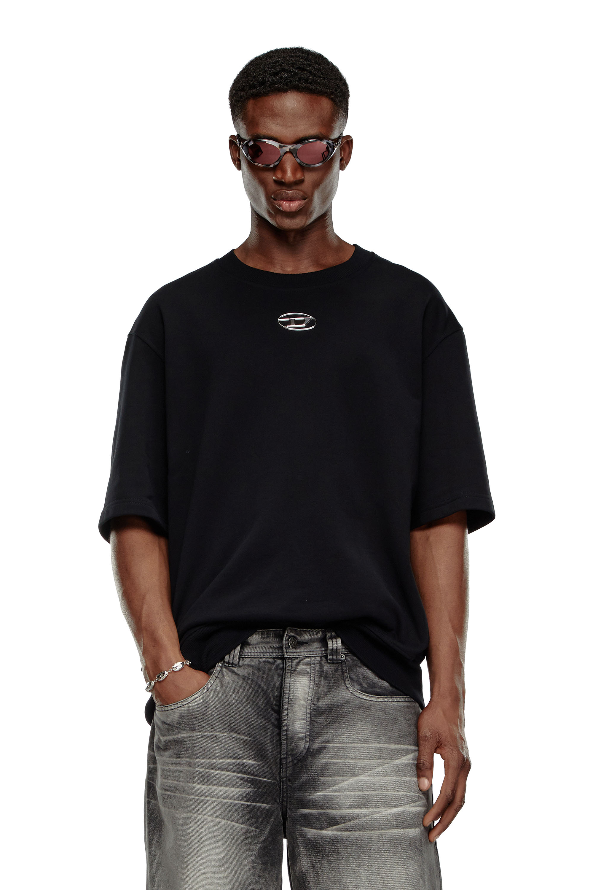 Diesel - S-COOLING-L1, Man's Short-sleeve sweatshirt with metallic logo in Black - 3