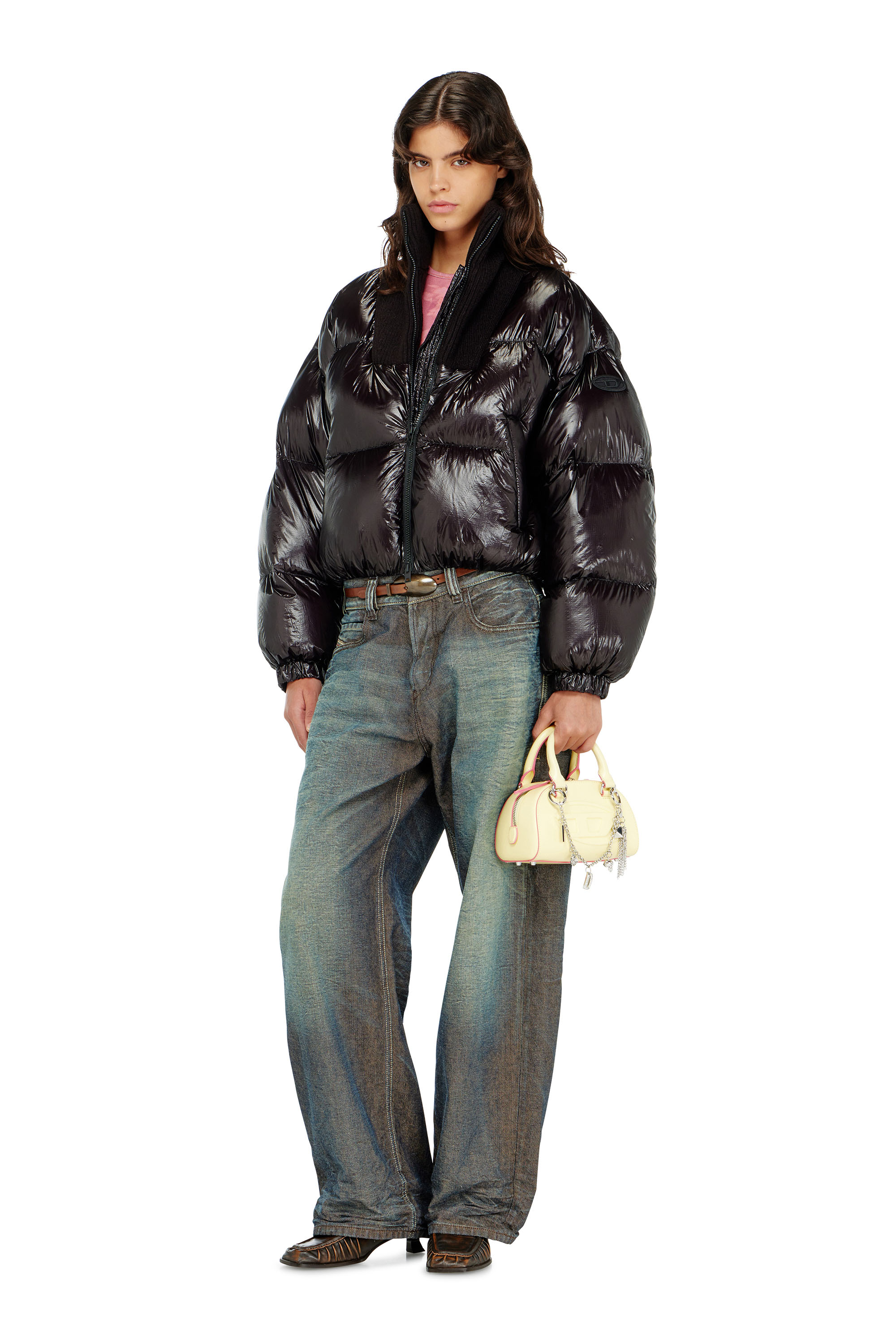 Diesel - W-ARRIOR, Woman's Down puffer jacket in ripstop with knitted collar in null - 2